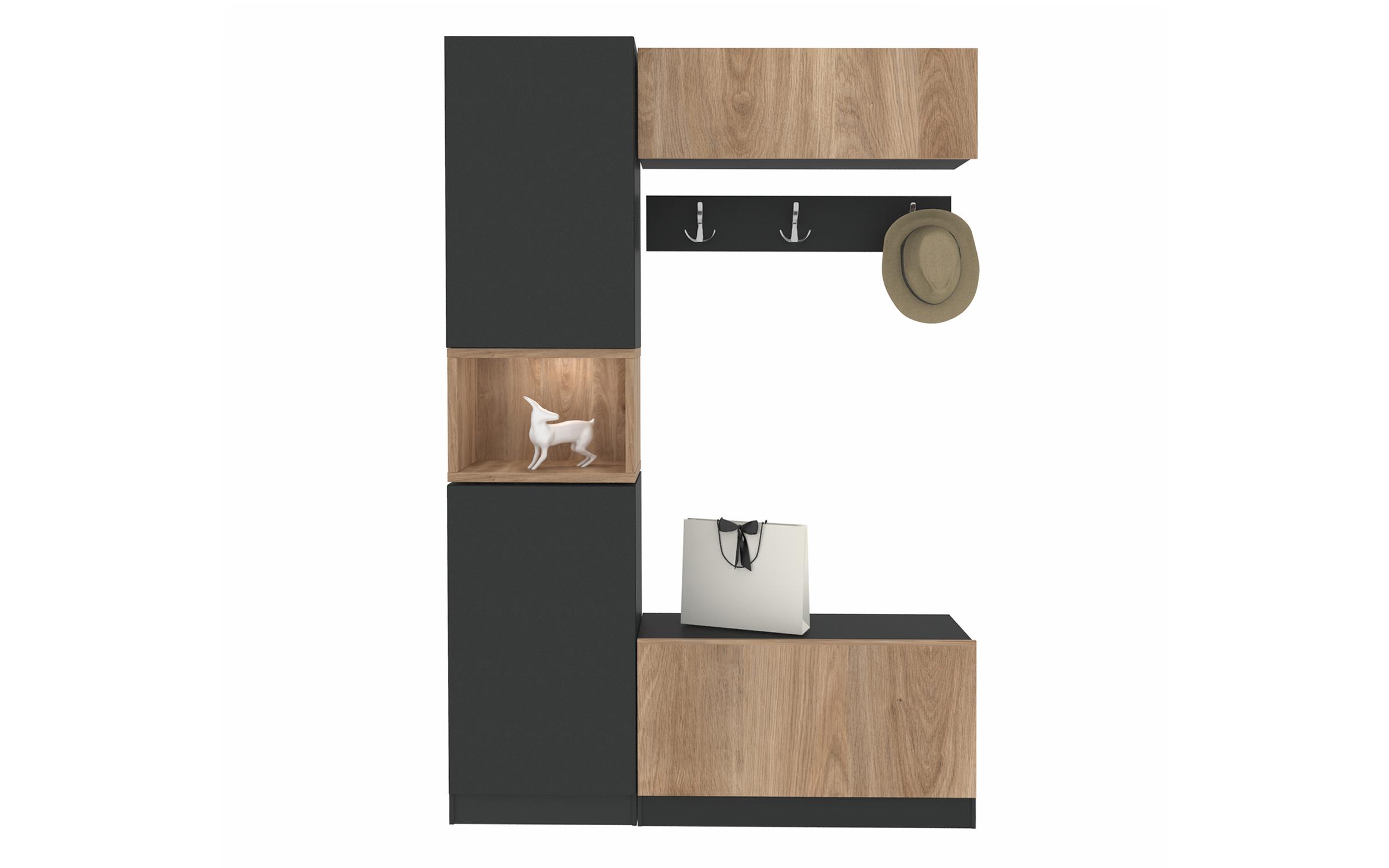 Hall Tree Haris, Honey oak + anthracite  2