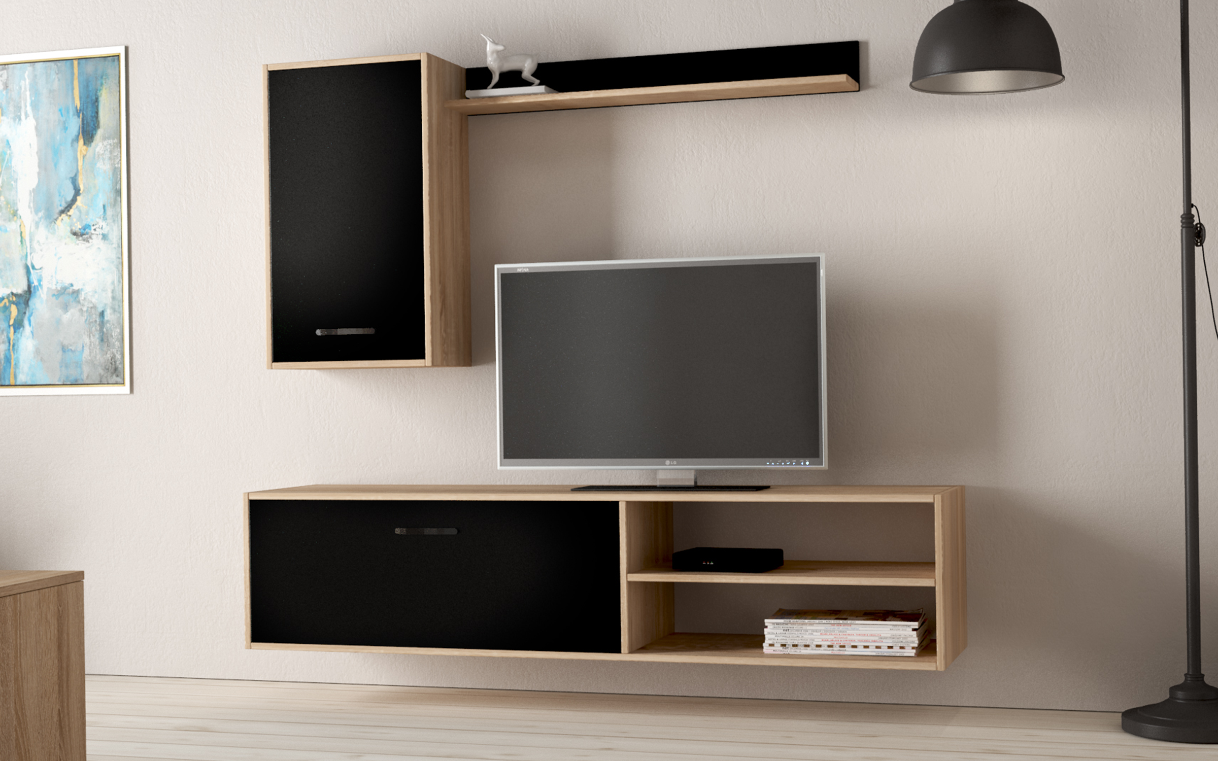 Shelf unit Remisa, Sonoma + black matt  1