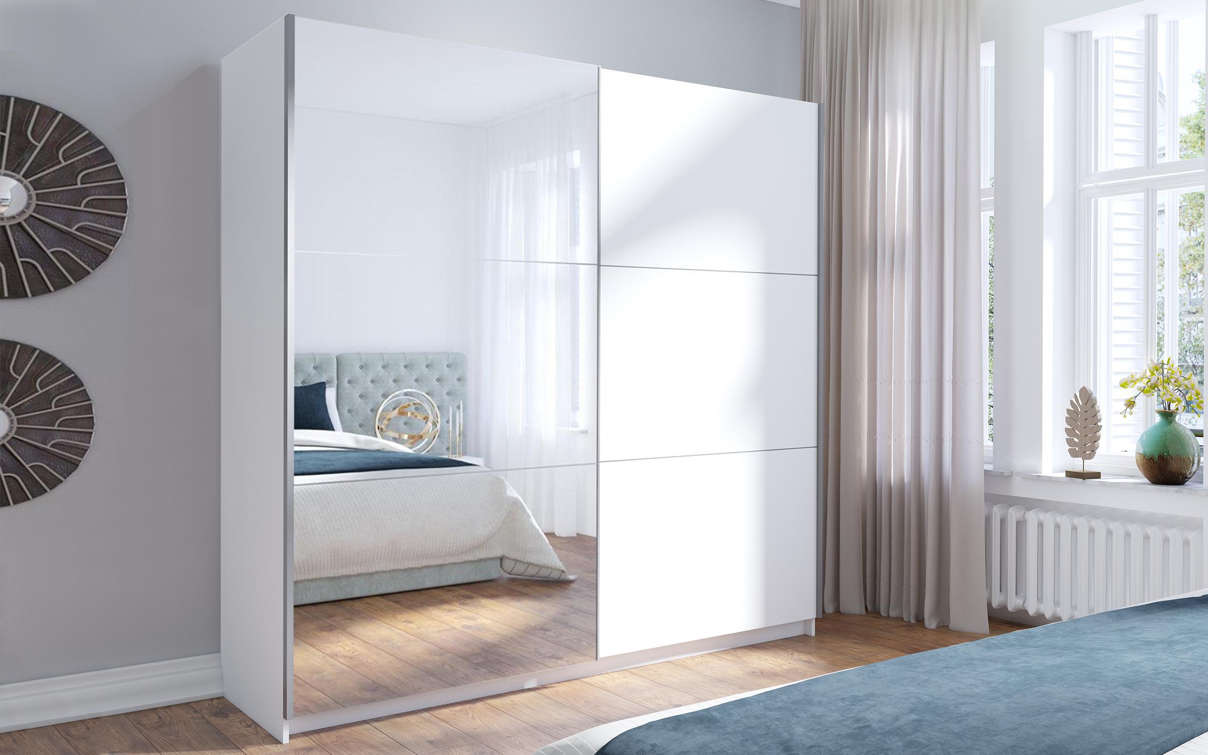 Wardrobe with sliding doors and mirror Arsala 3 II, white  1