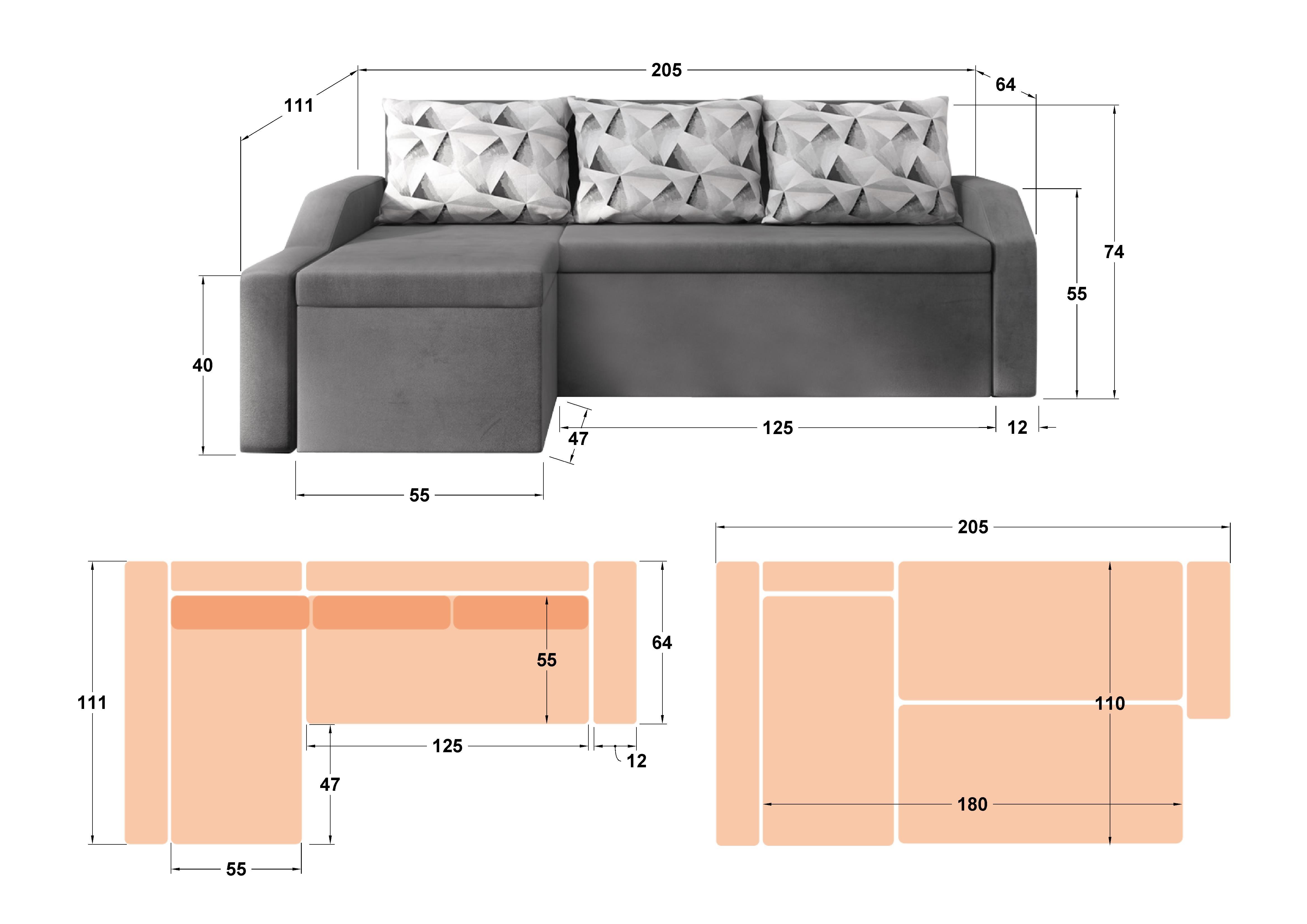 Extendable sofa Addison S, brown  2