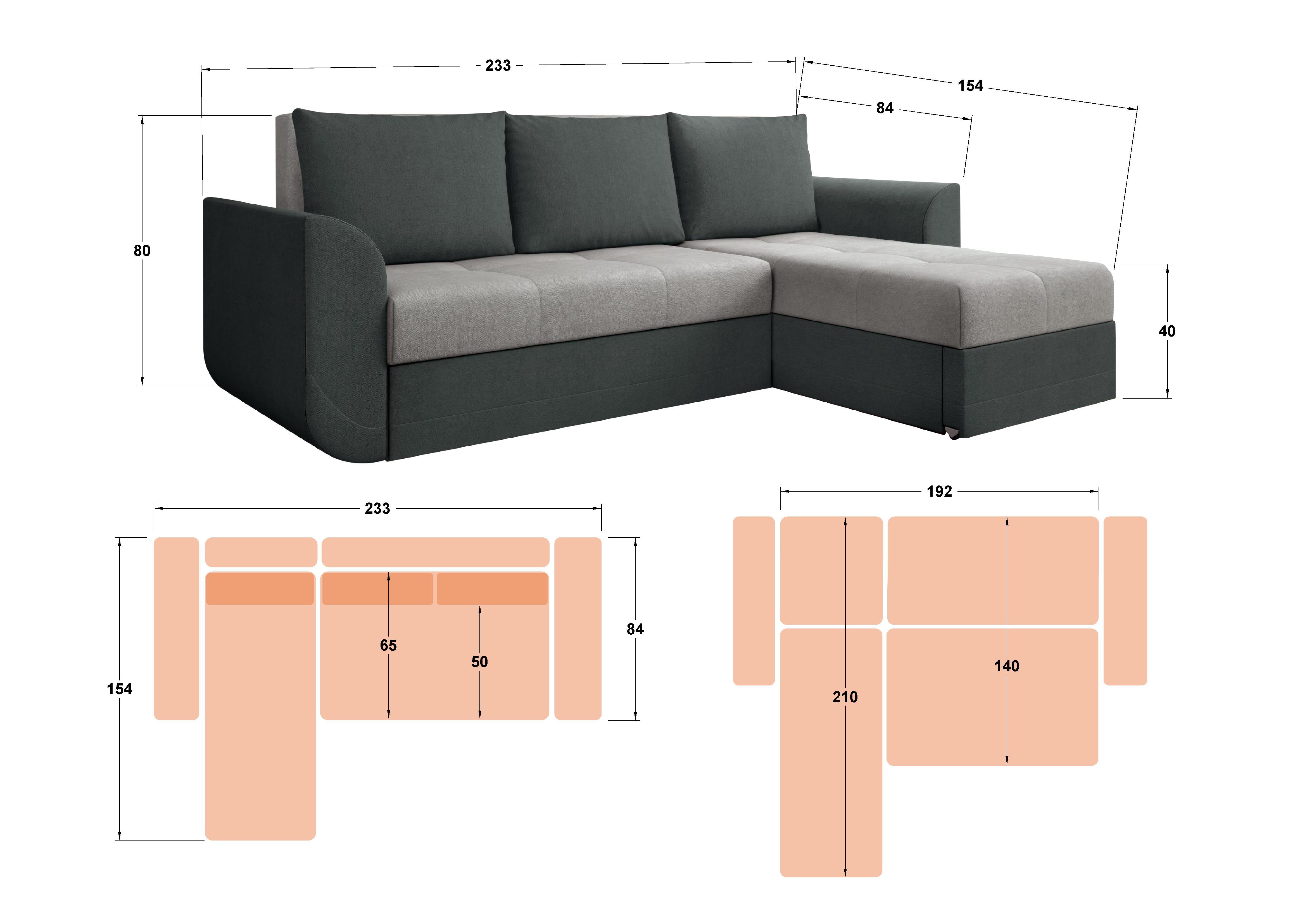 Extendable corner sofa Alana, light grey + dark grey  2