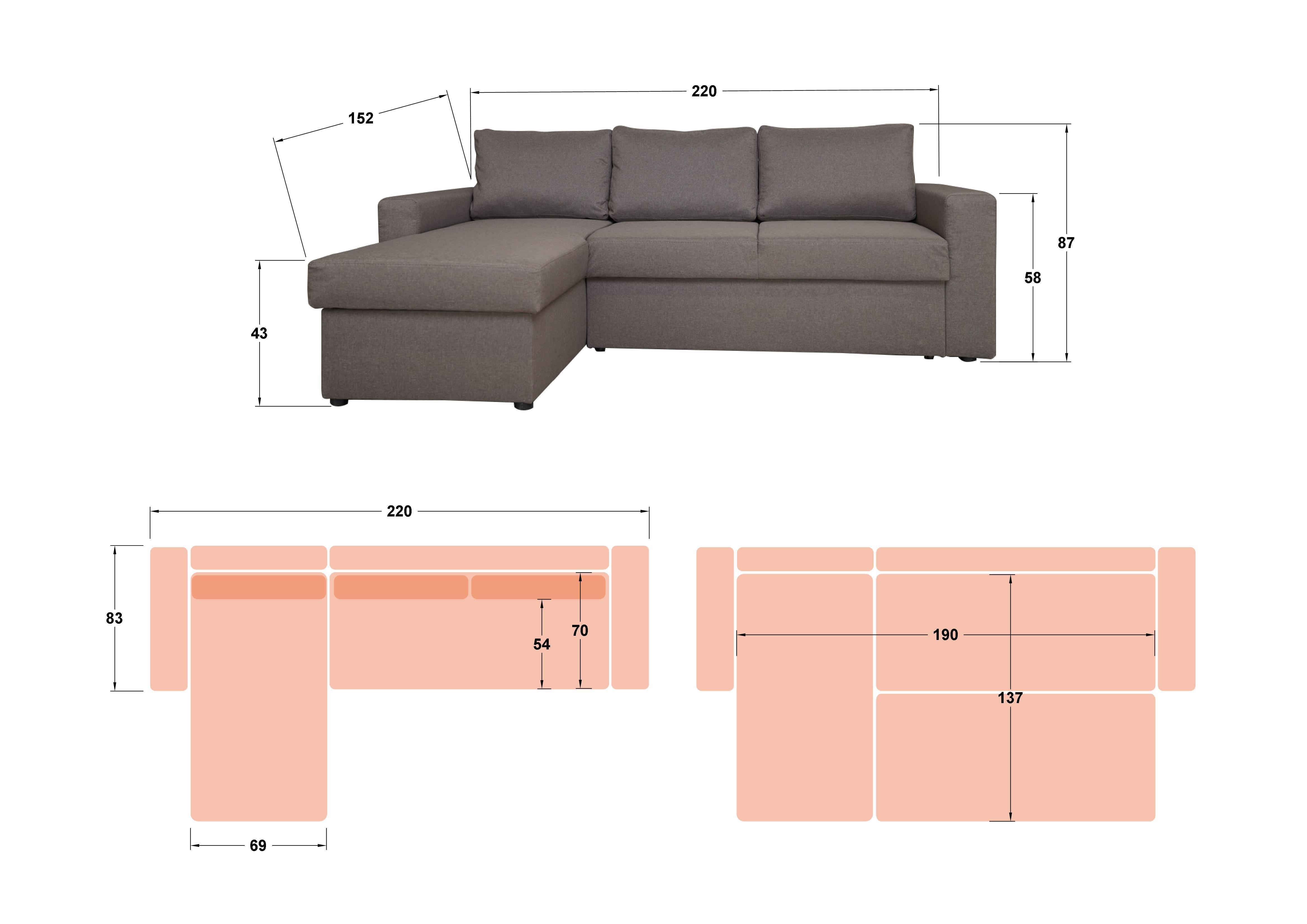 Extendable sofa Alba, brown  2