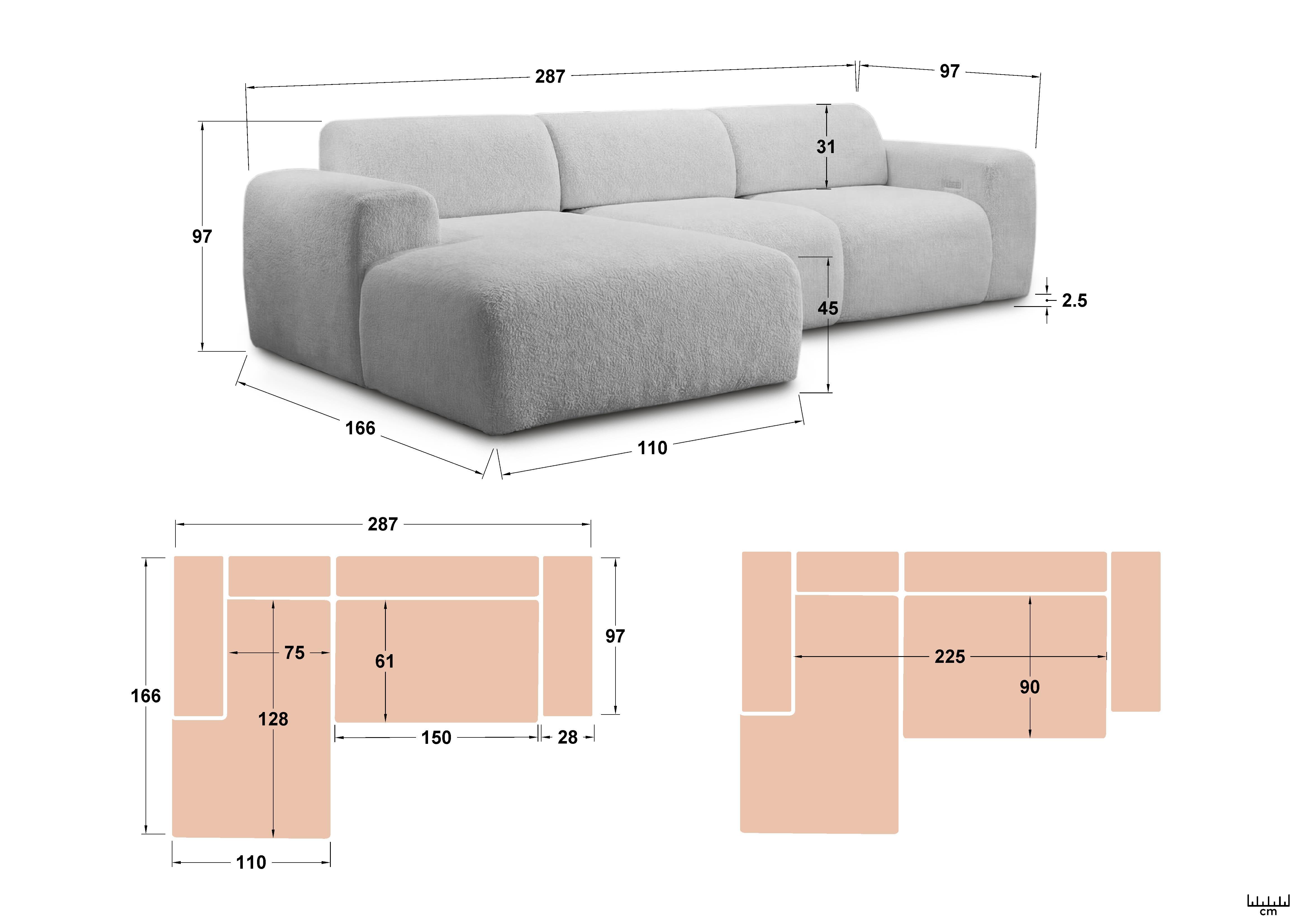 Extendable corner sofa with electric mechanism Alegro, white  3