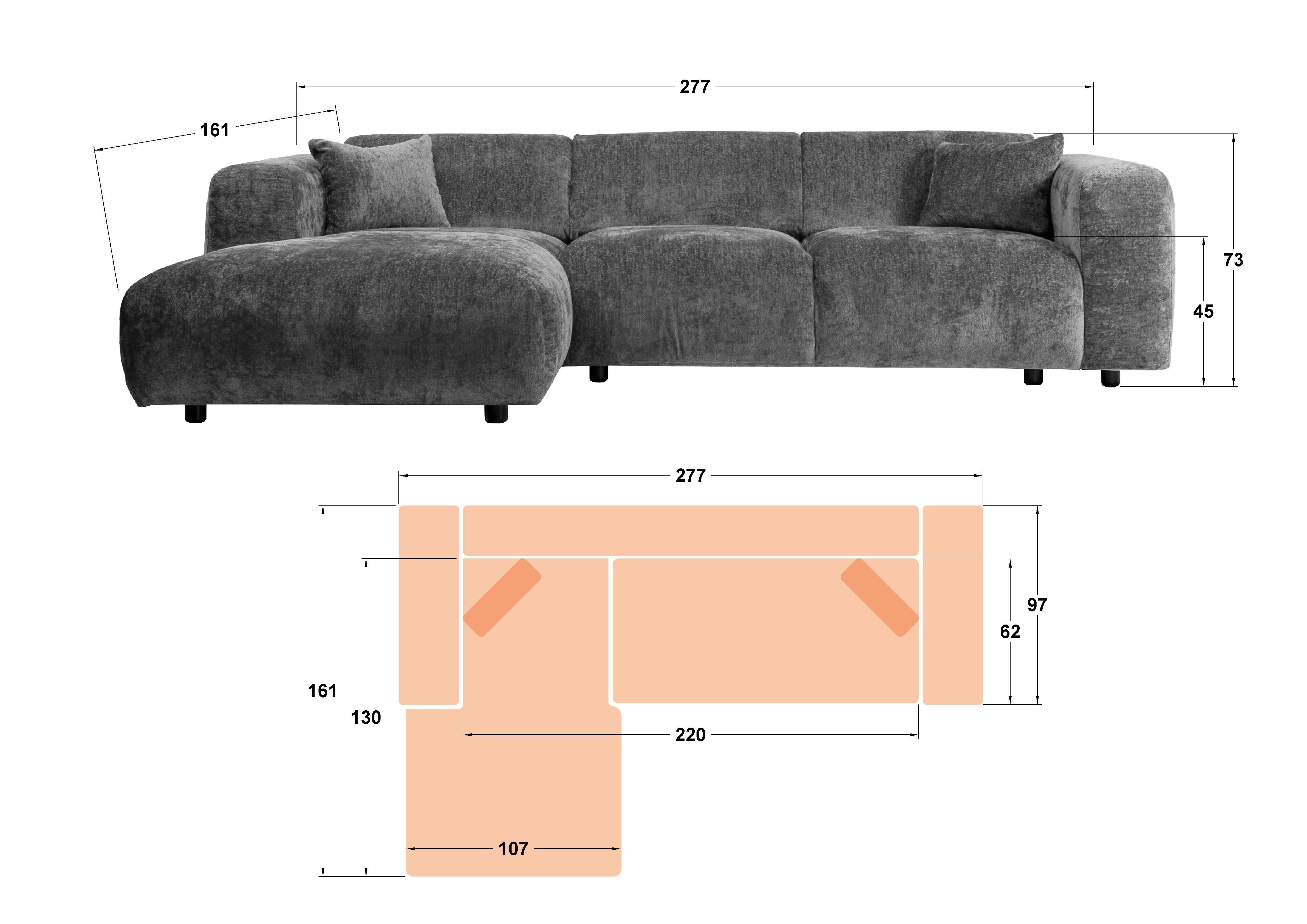 Corner sofa Alegro, orange  2