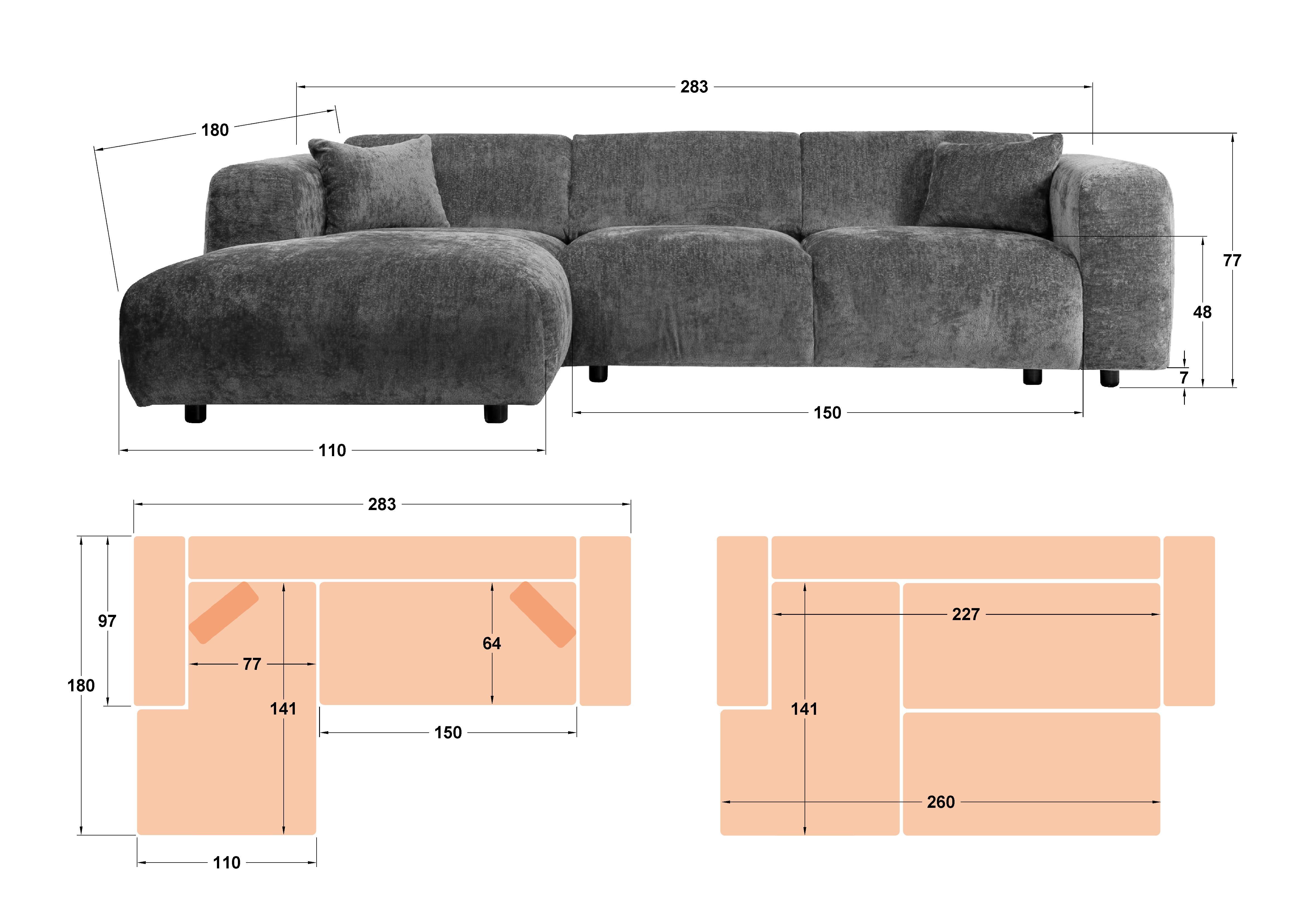 Extendable corner sofa Alegro, orange  2