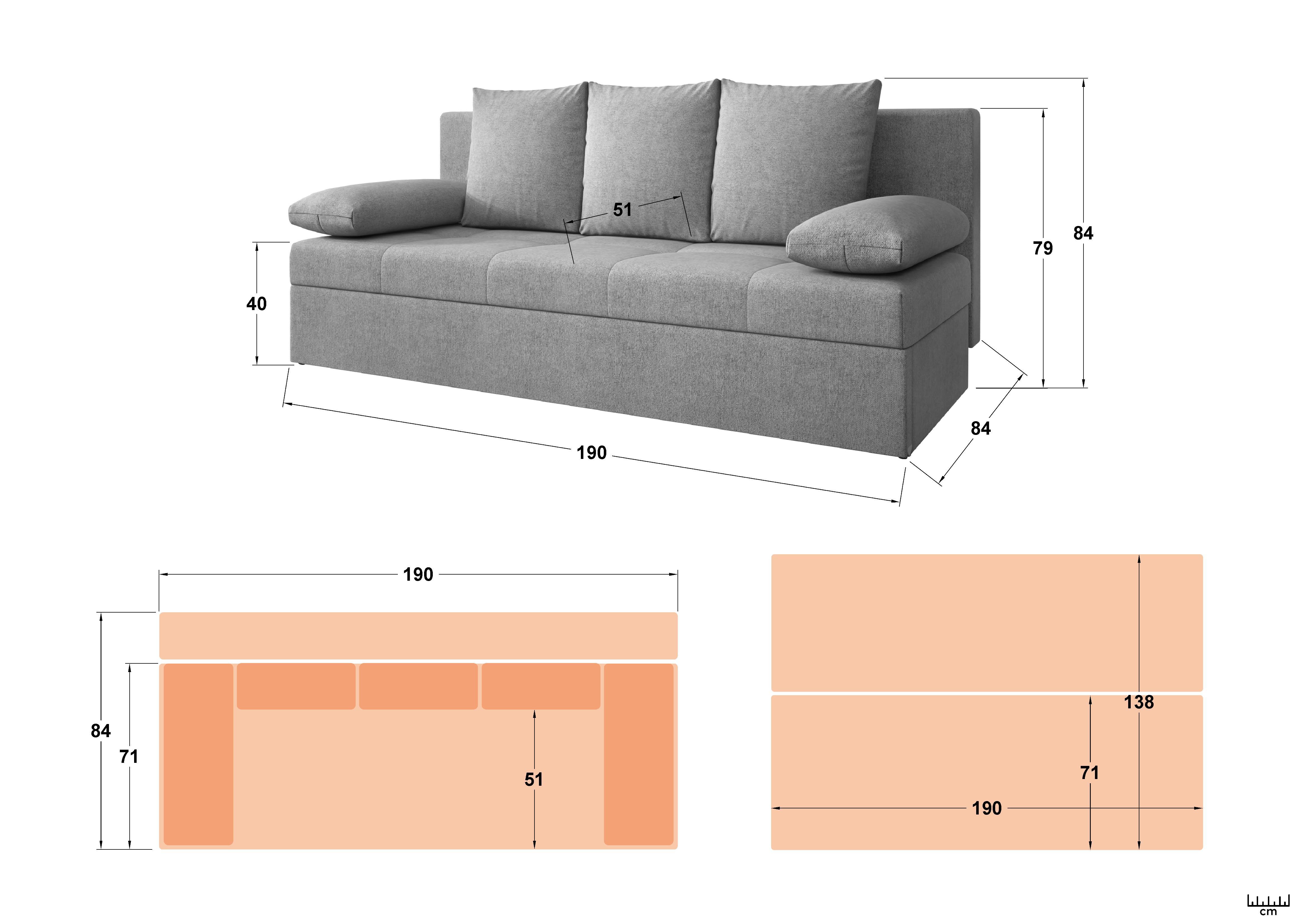 Extendable sofa Aleto, light grey  2