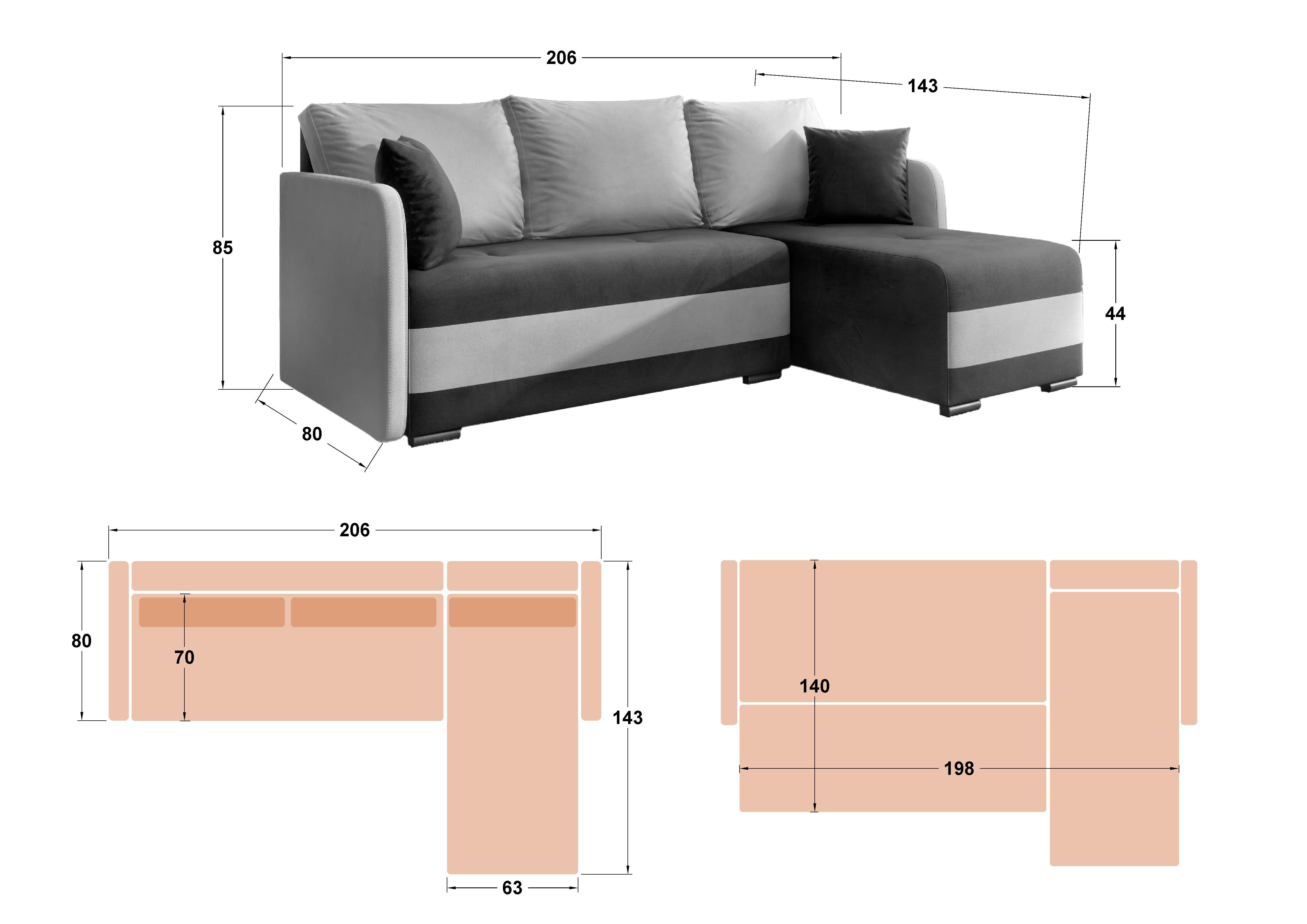 Extendable corner sofa Alexa, brown + beige  2