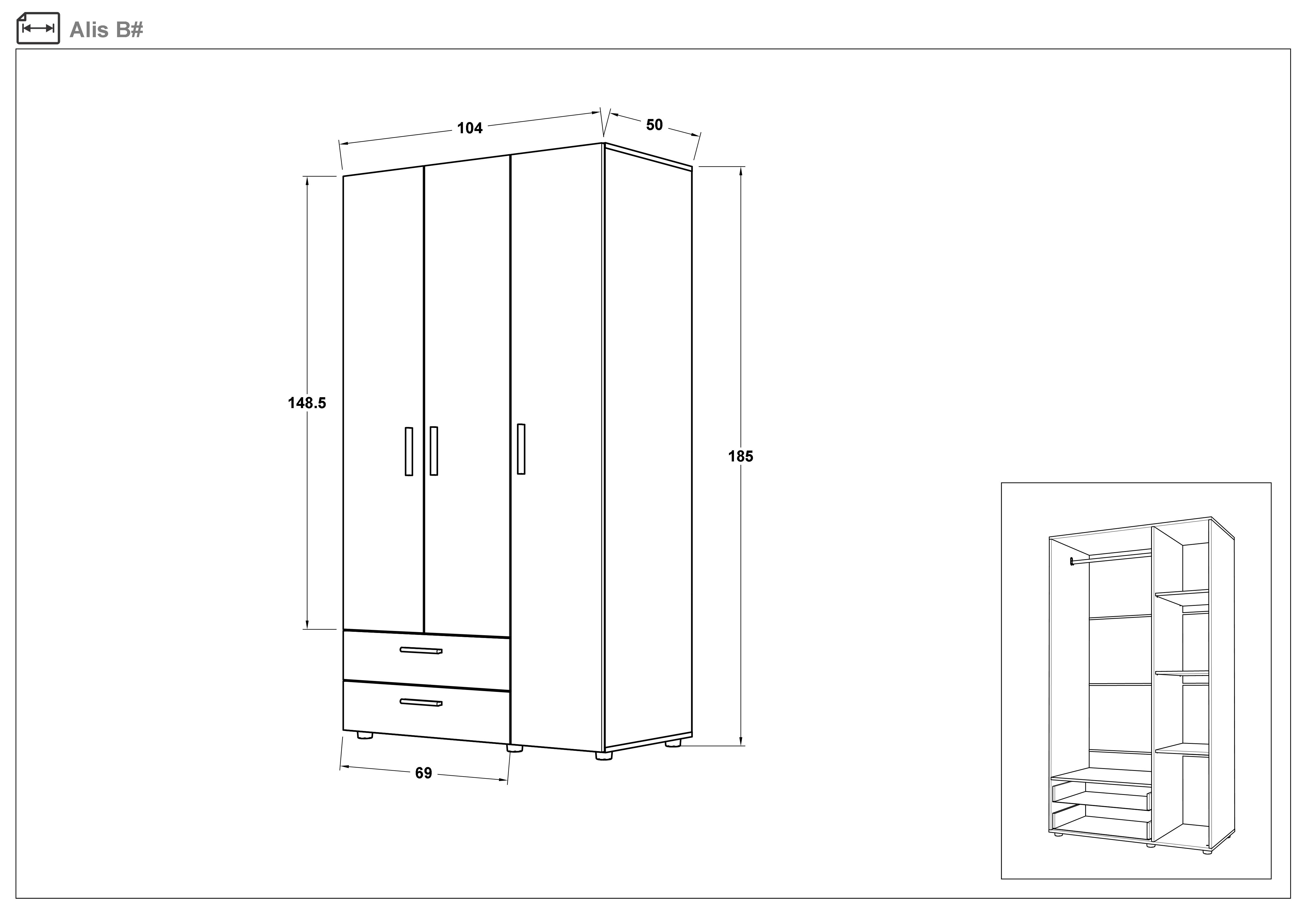 Three-winged wardrobe Alice, white gloss + Sonoma oak  2