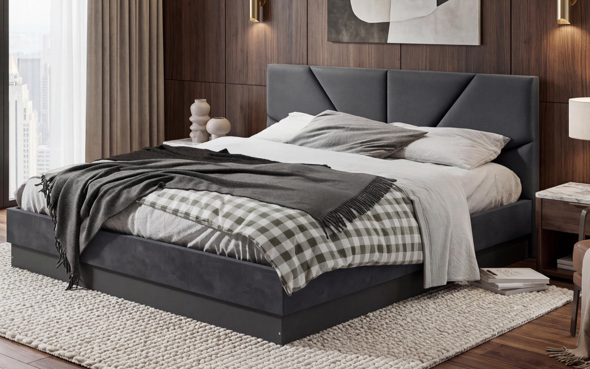 Upholstered double bed 160/200 Almira, anthracite matt + Magma  1