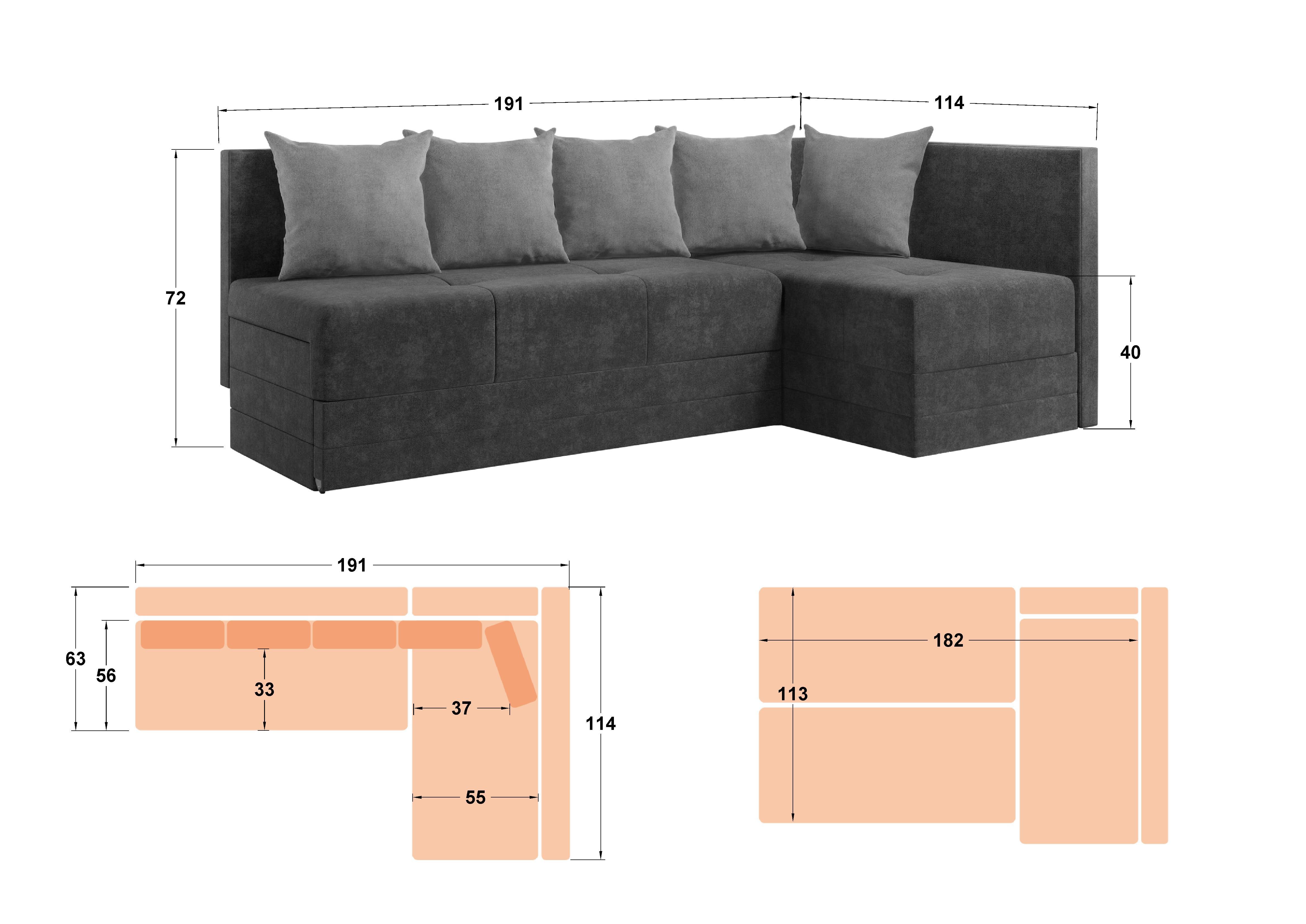 Extendable sofa Alora, grey + light grey  2