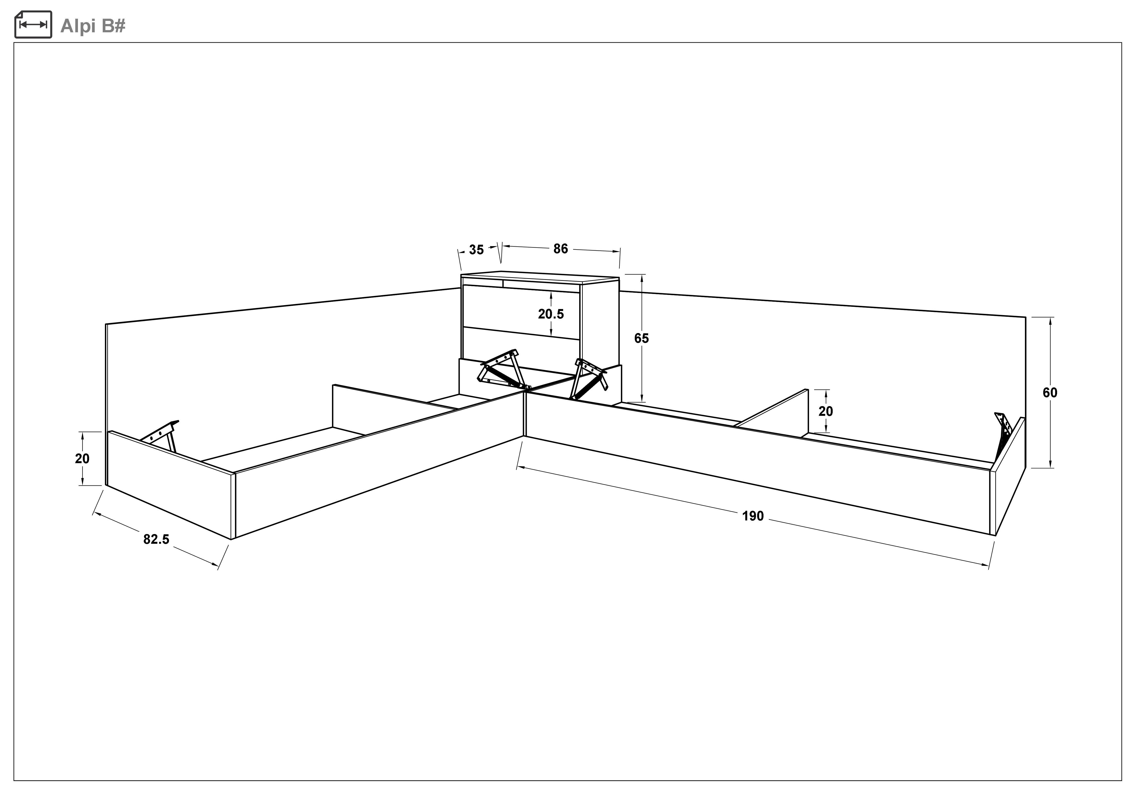 Corner beds with storage chest for mattress 82/190 Alps, white matt  2
