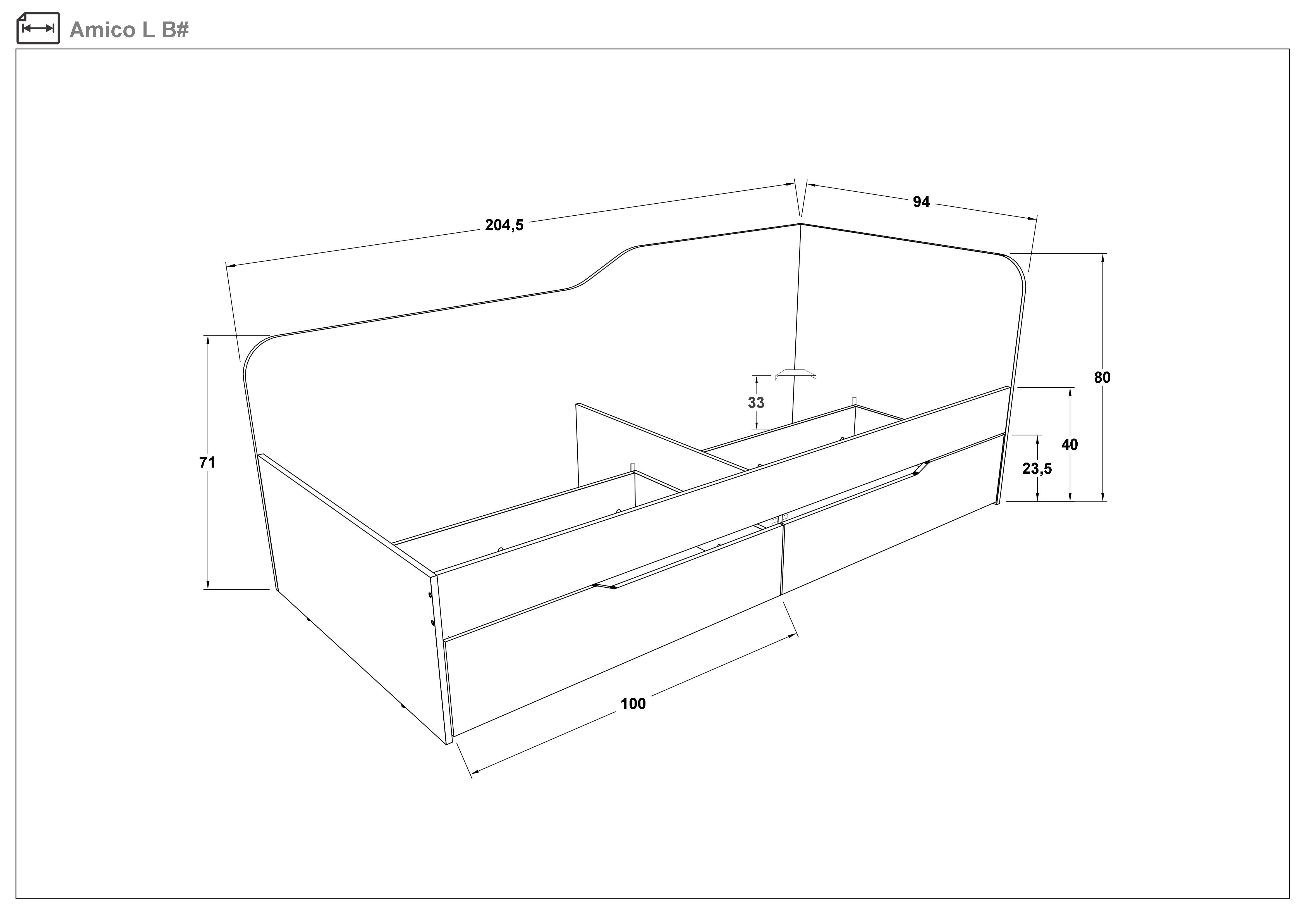 Bed + drawers for mattress 90/200 Amiko, light Scandinavian oak  2