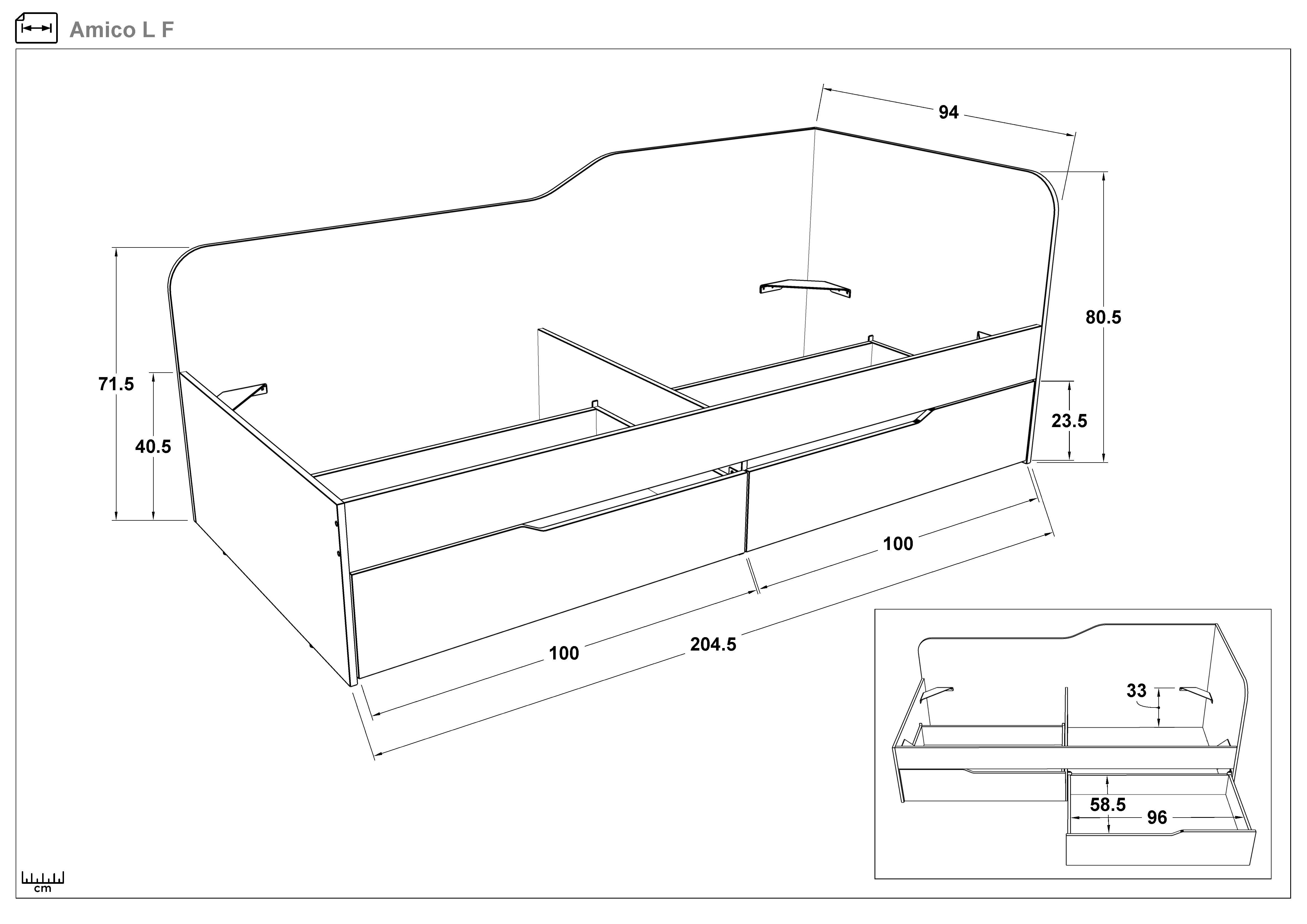 Bed + drawers for mattress 90/200 Amiko, Anthracite oak + cashmere  2