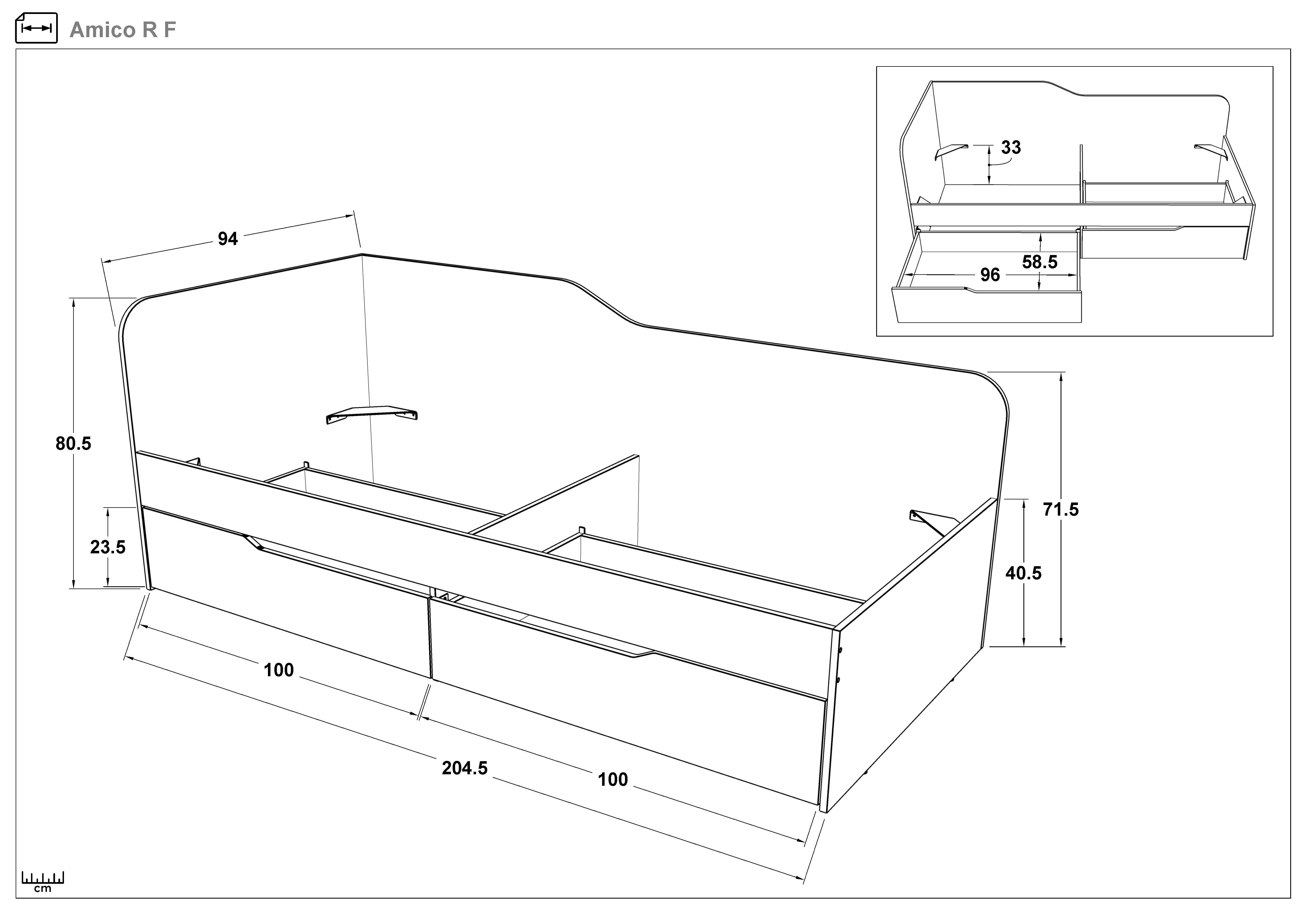 Bed + drawers for mattress 90/200 Amiko, white  2