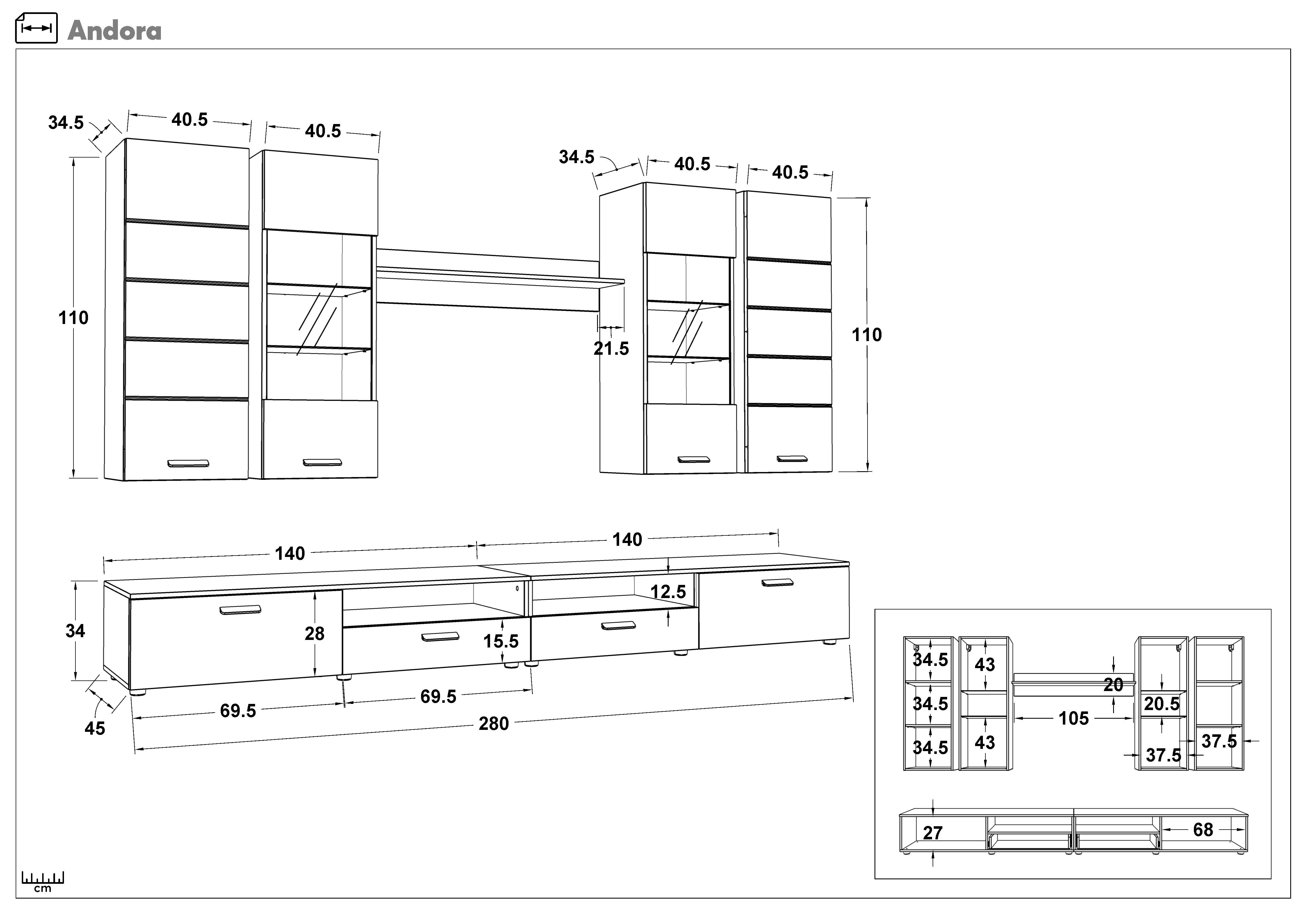 Shelf unit Andora, Evoke oak + graphite  2