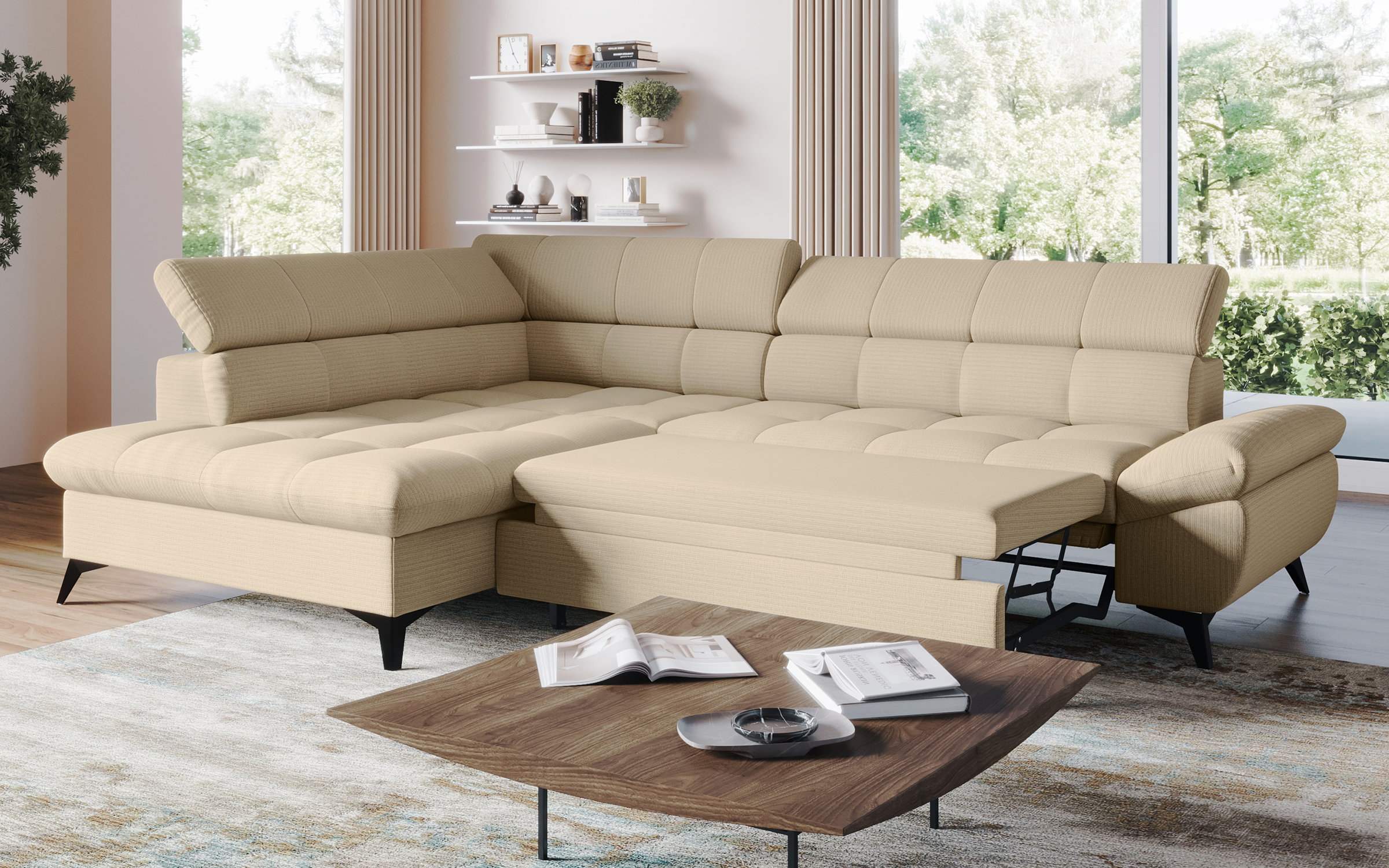 Extendable corner sofa Areto, beige  2