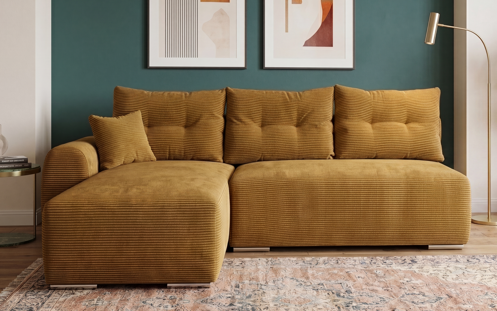 Extendable corner sofa Apollo Spring M3, mustard  1