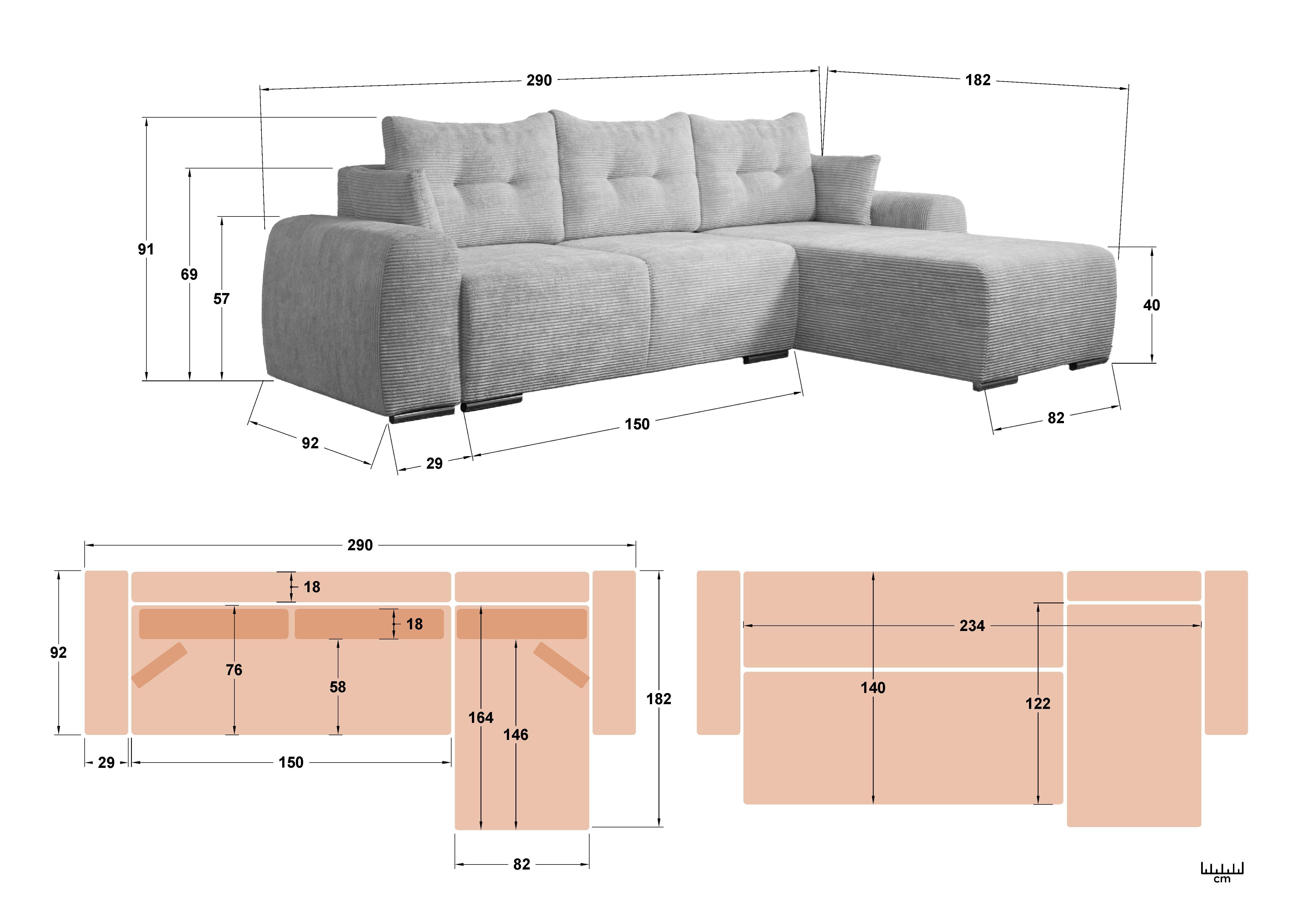 Extendable corner sofa Apollo Spring, dark grey  2