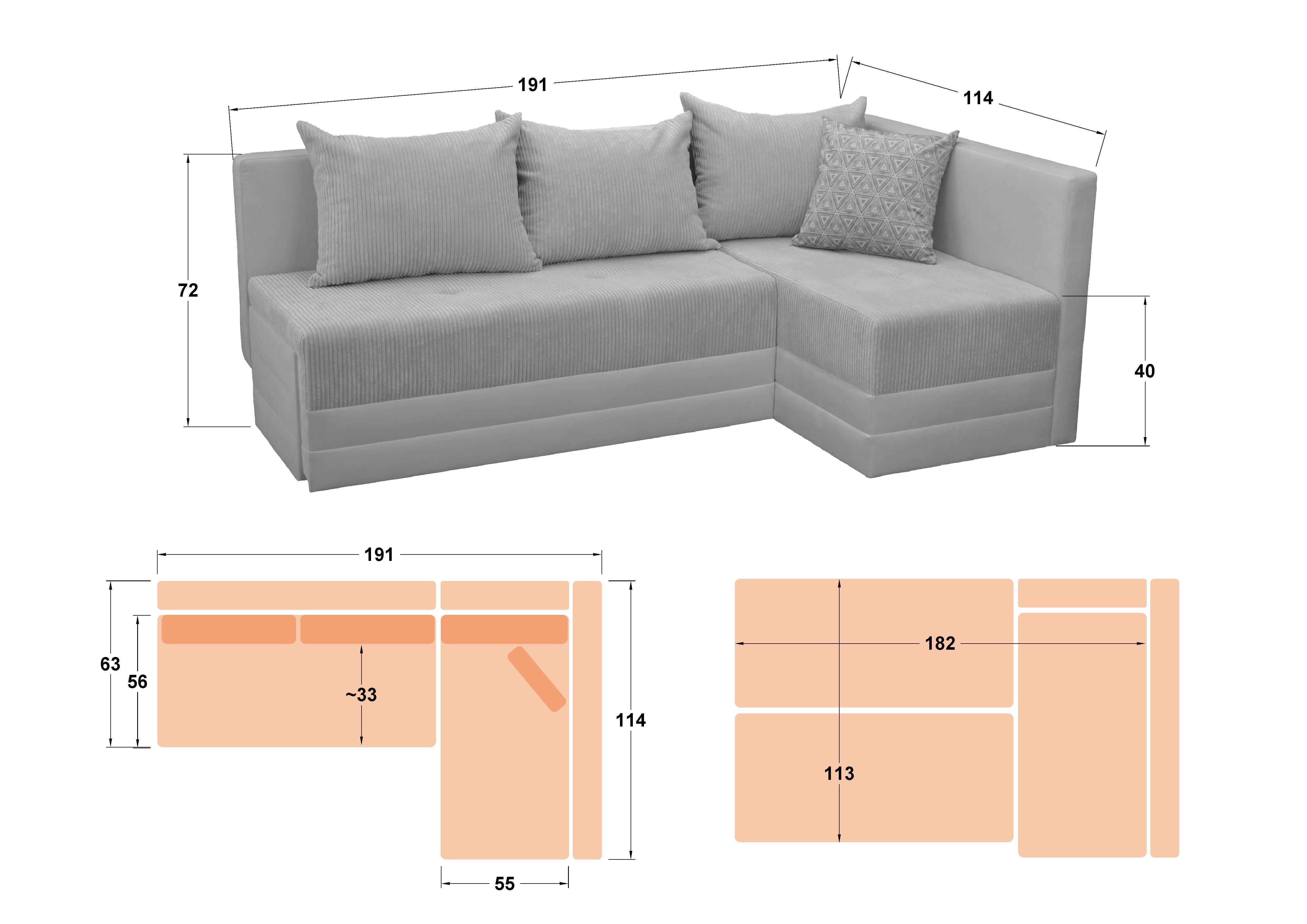 Extendable sofa Aramo, dark grey + print  2