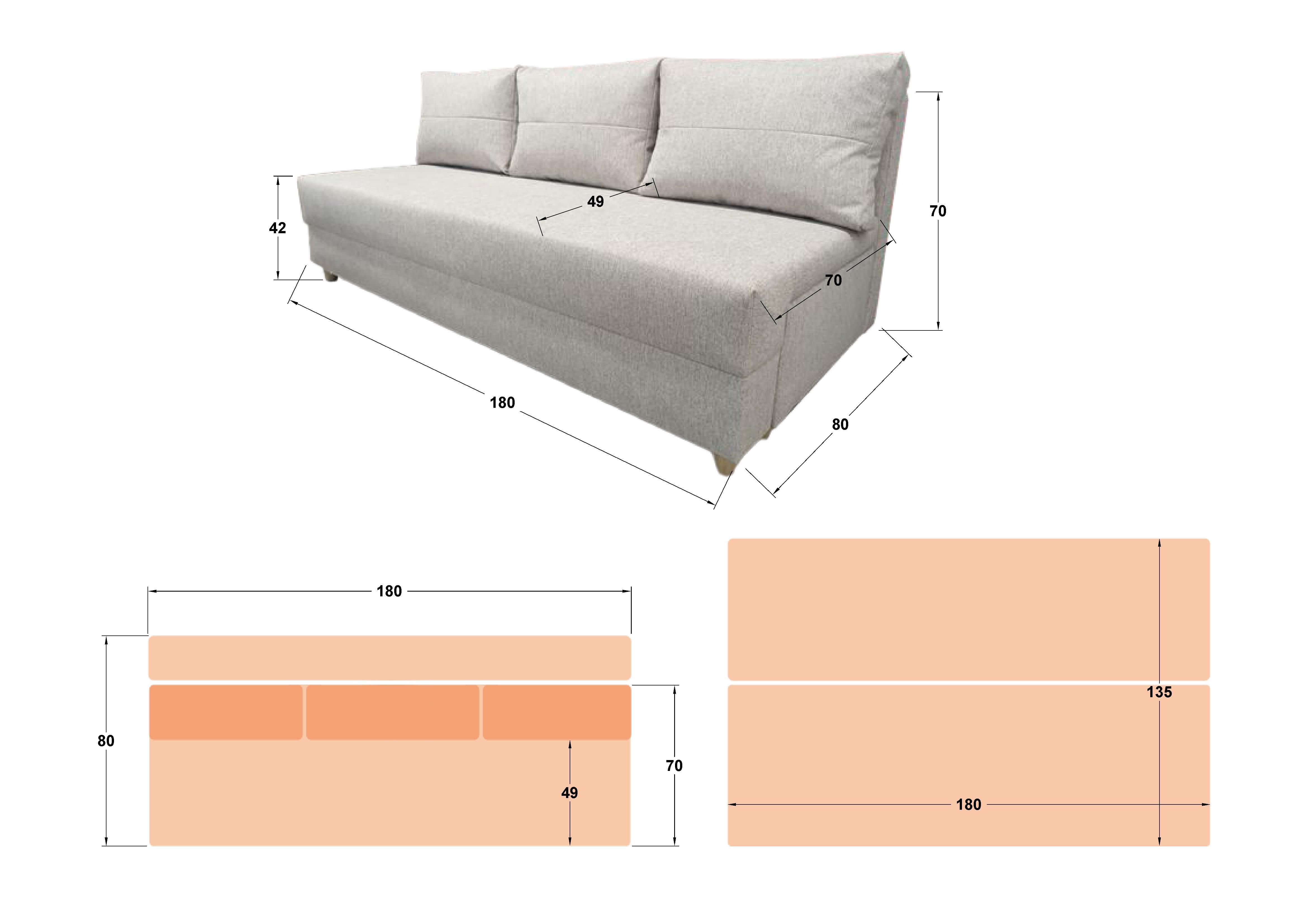 Extendable sofa Arano, coral  2