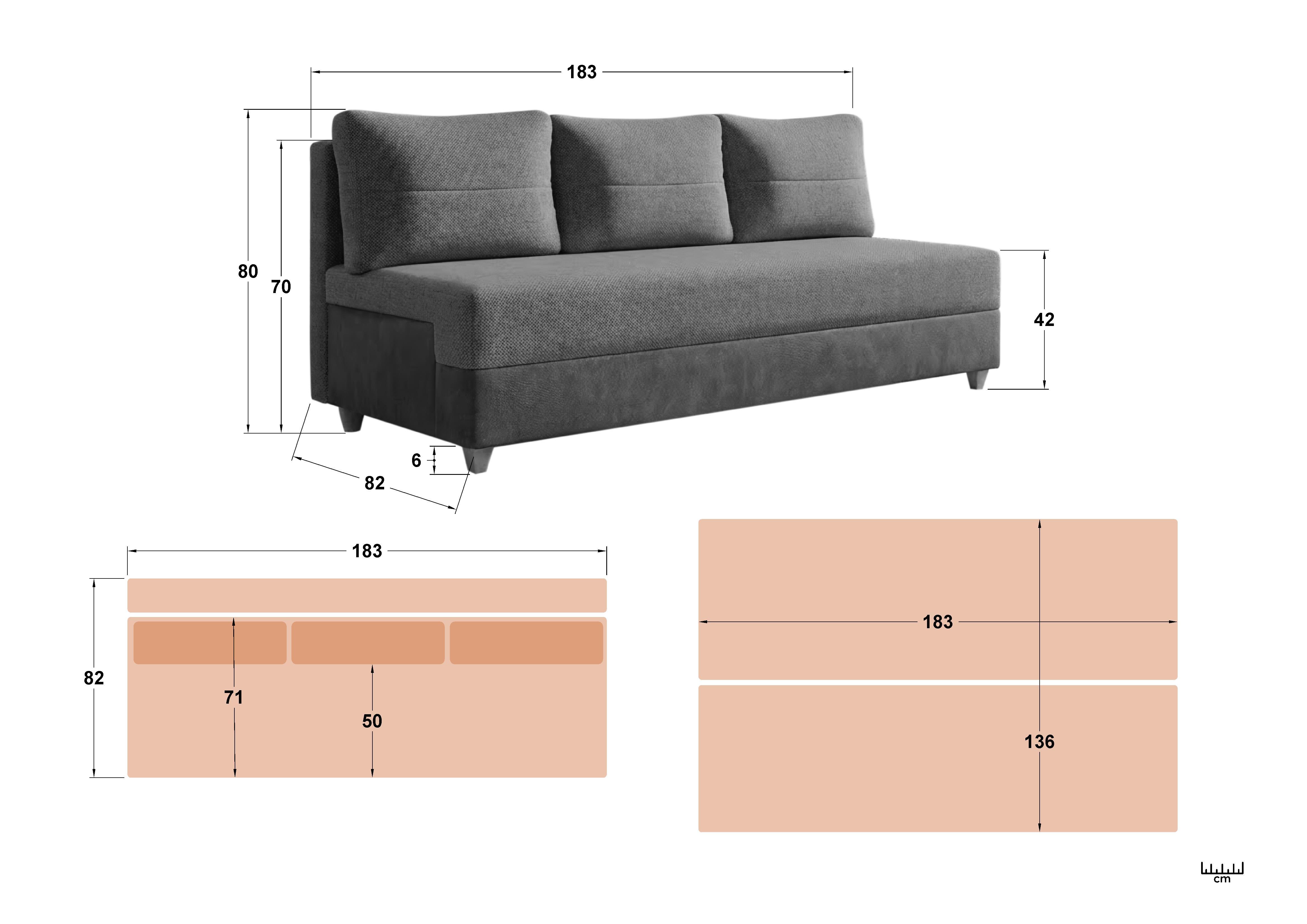 Extendable sofa Arano, dark grey  2