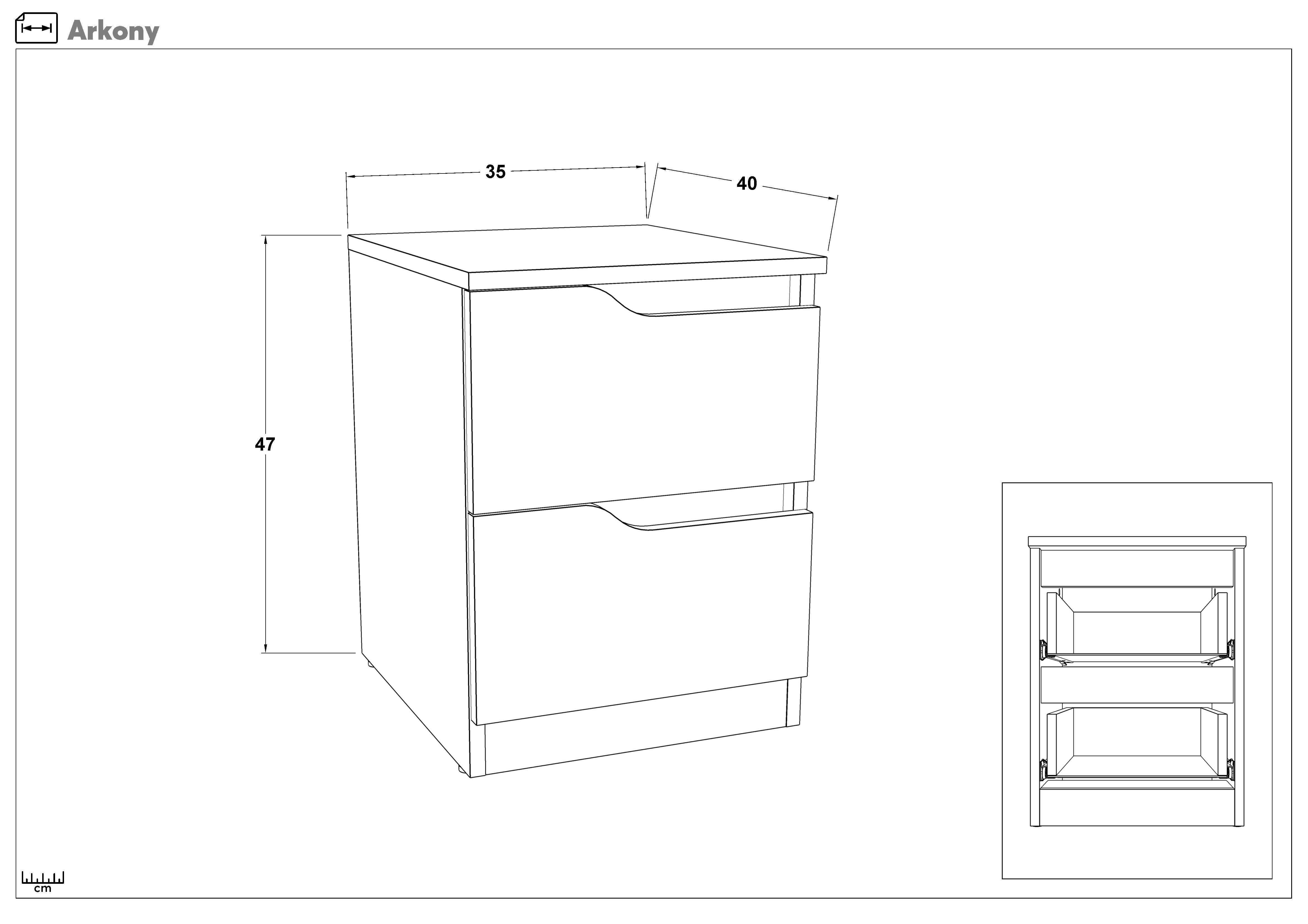 Nightstand Arkoni, white + dark Scandinavian oak  2