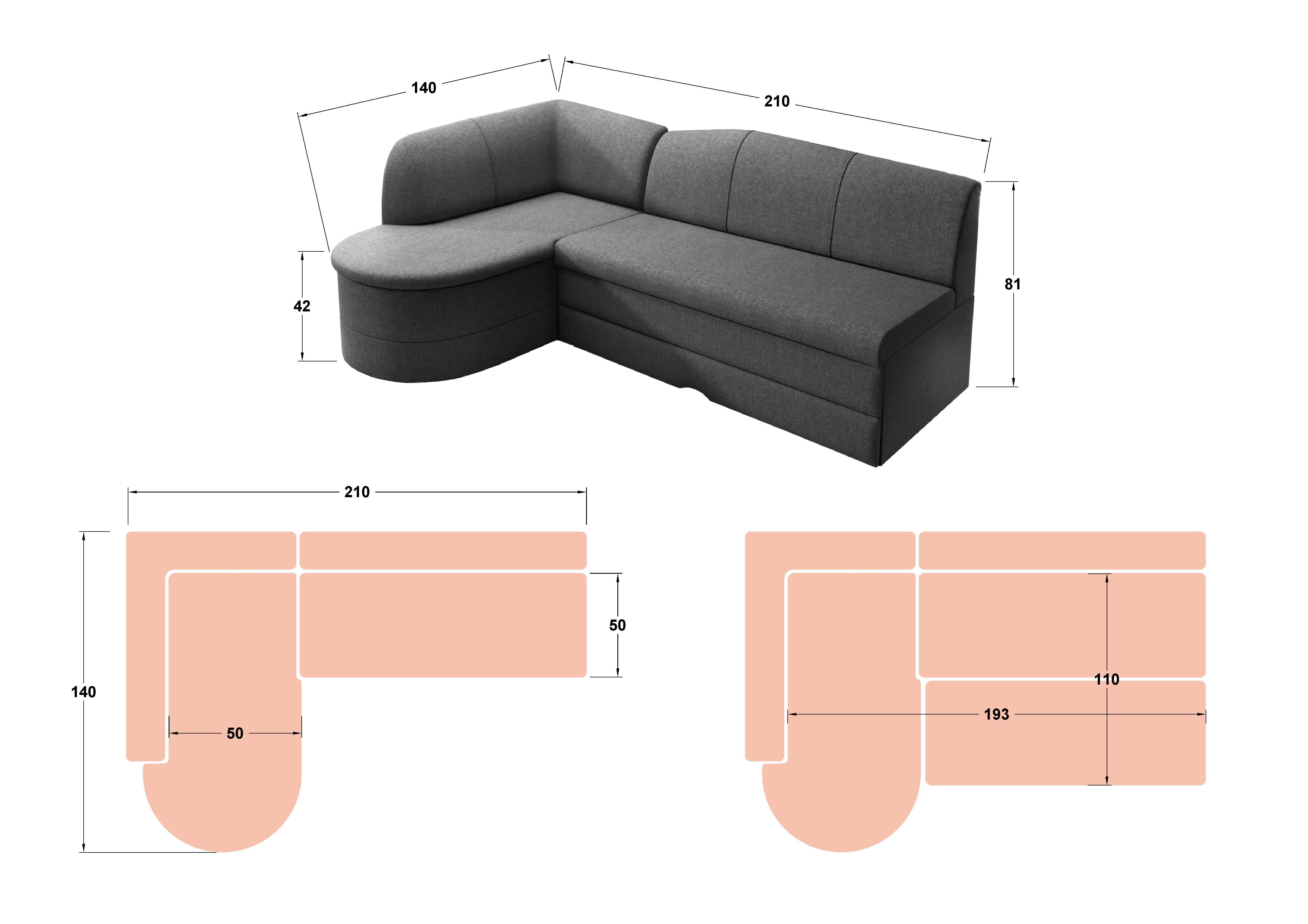 Kitchen corner Arelo, dark grey  2