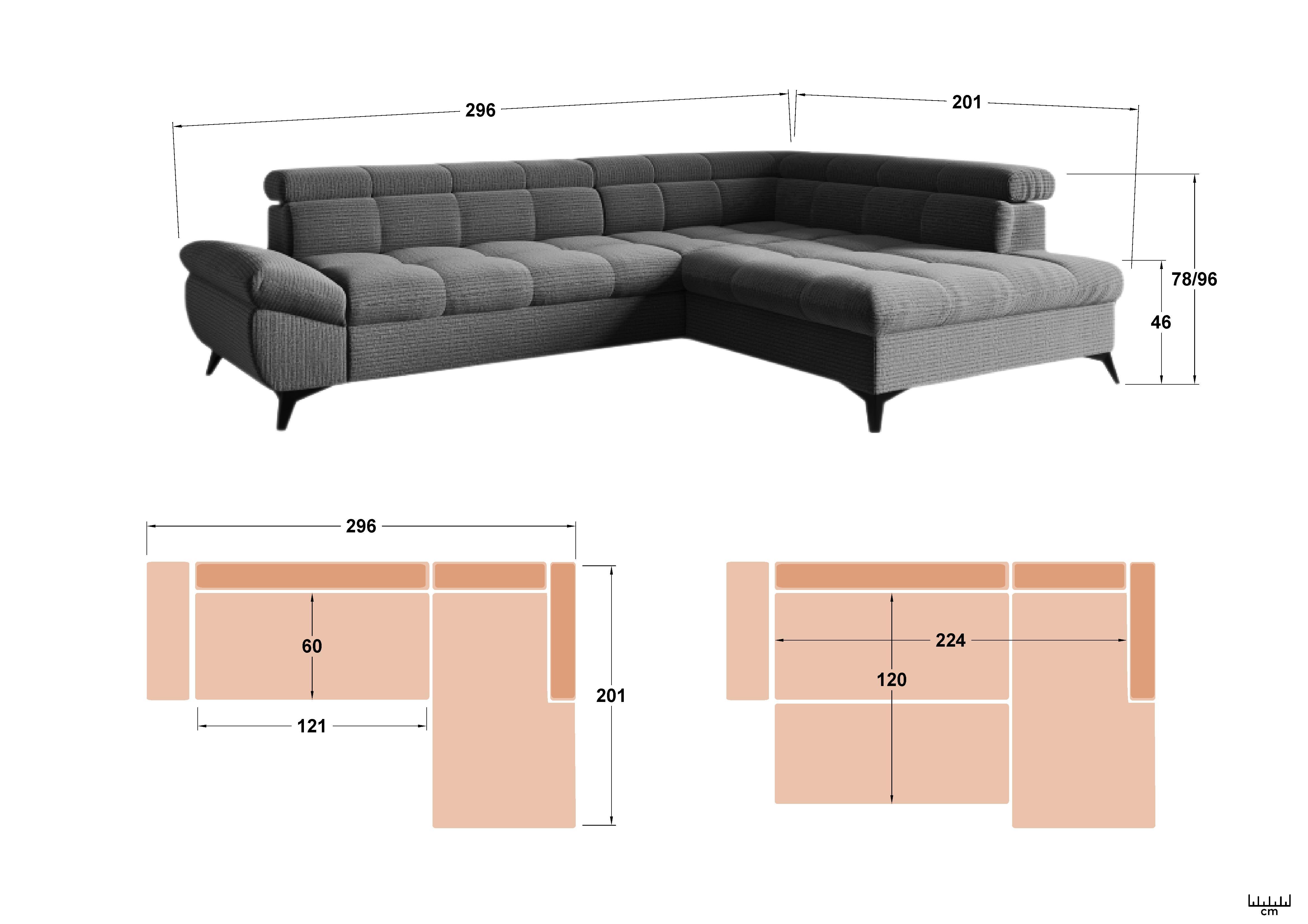 Extendable corner sofa Areto, dark grey  2