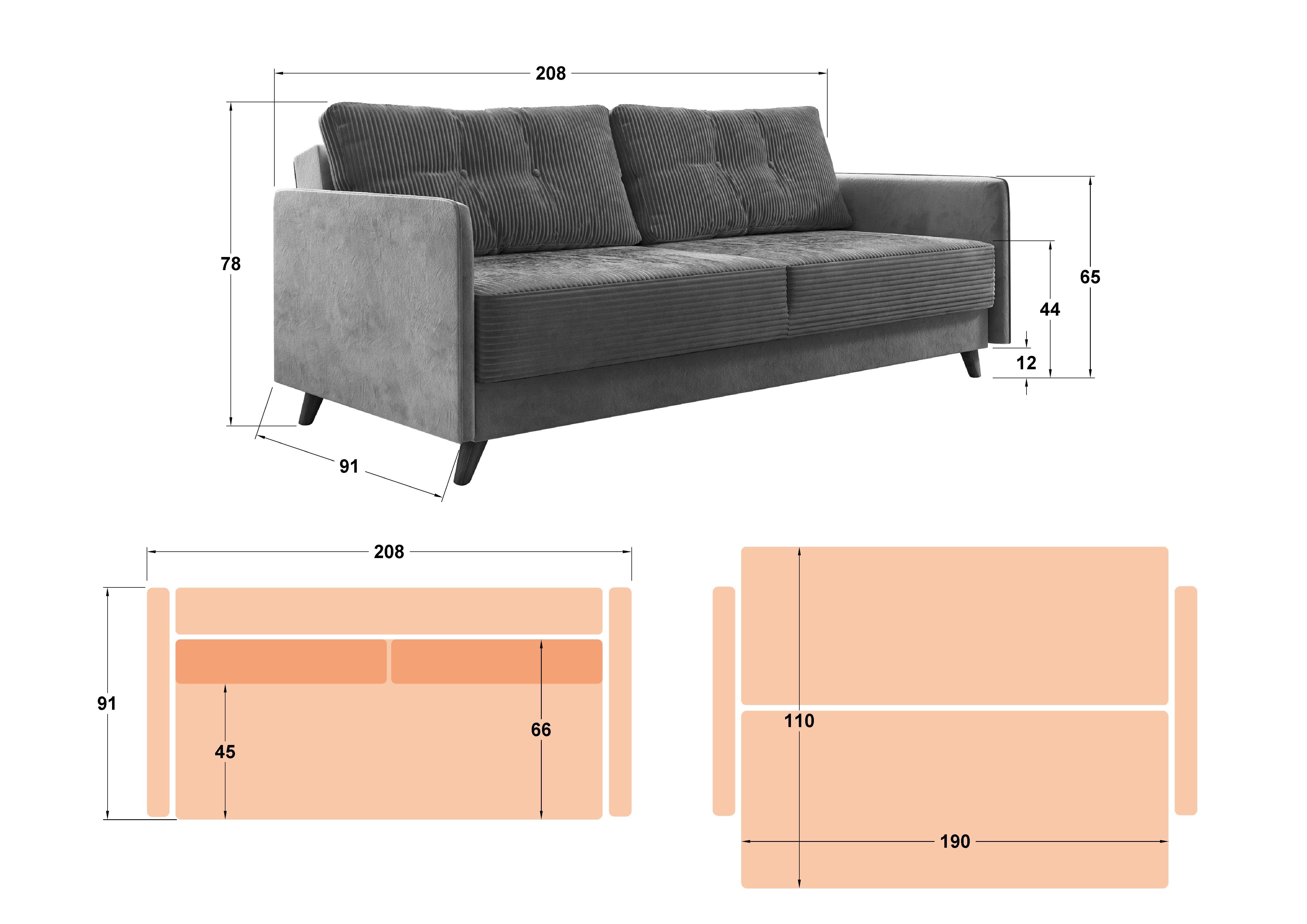 Extendable click-clack sofa Aristo, brown  2