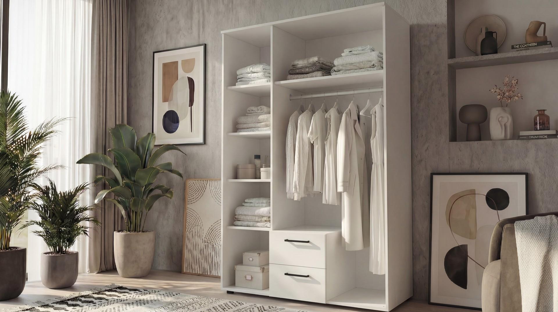 Wardrobe with clothes rod and shelves Bruno M 2, white  3