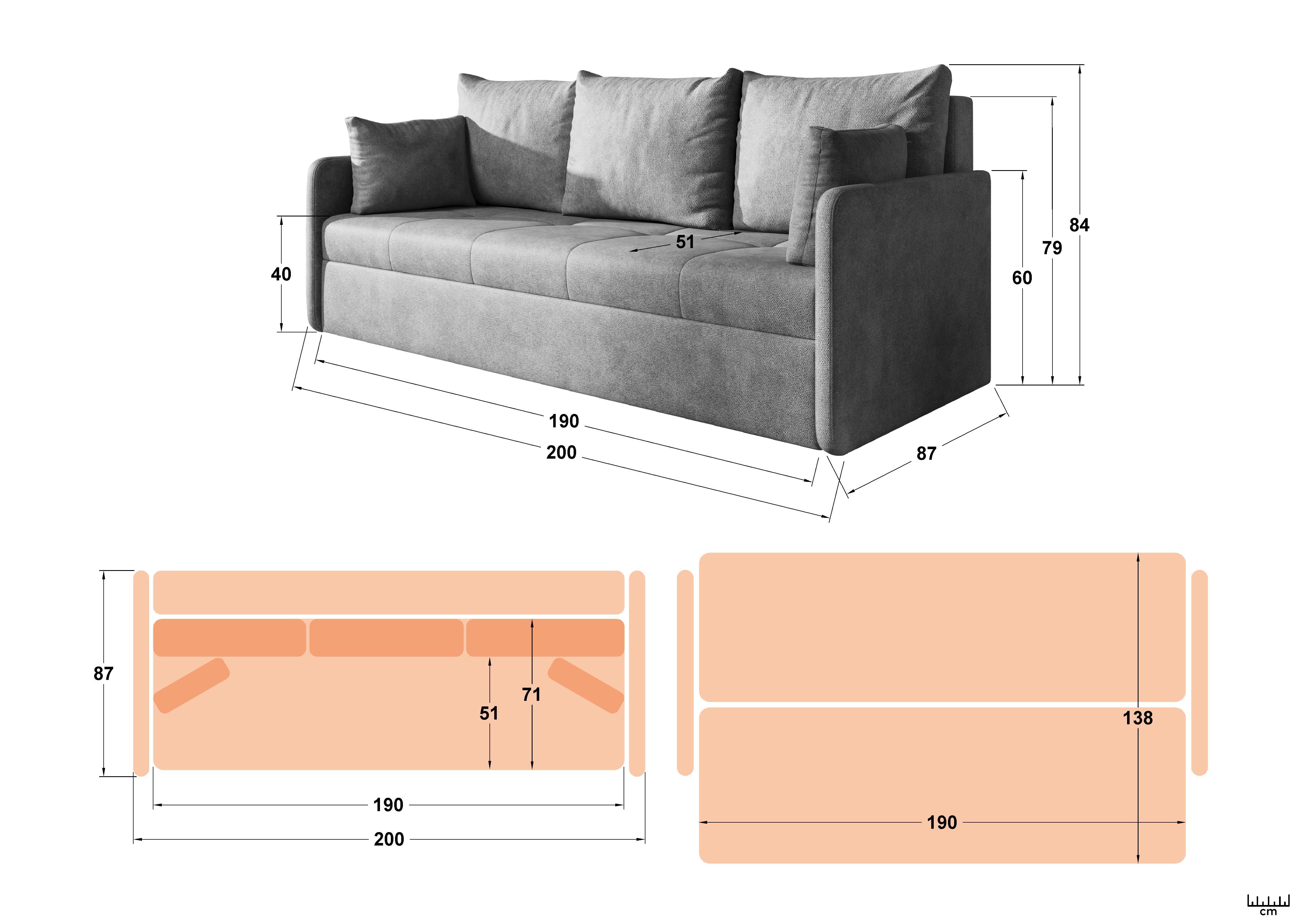Extendable sofa Astel, grey  2