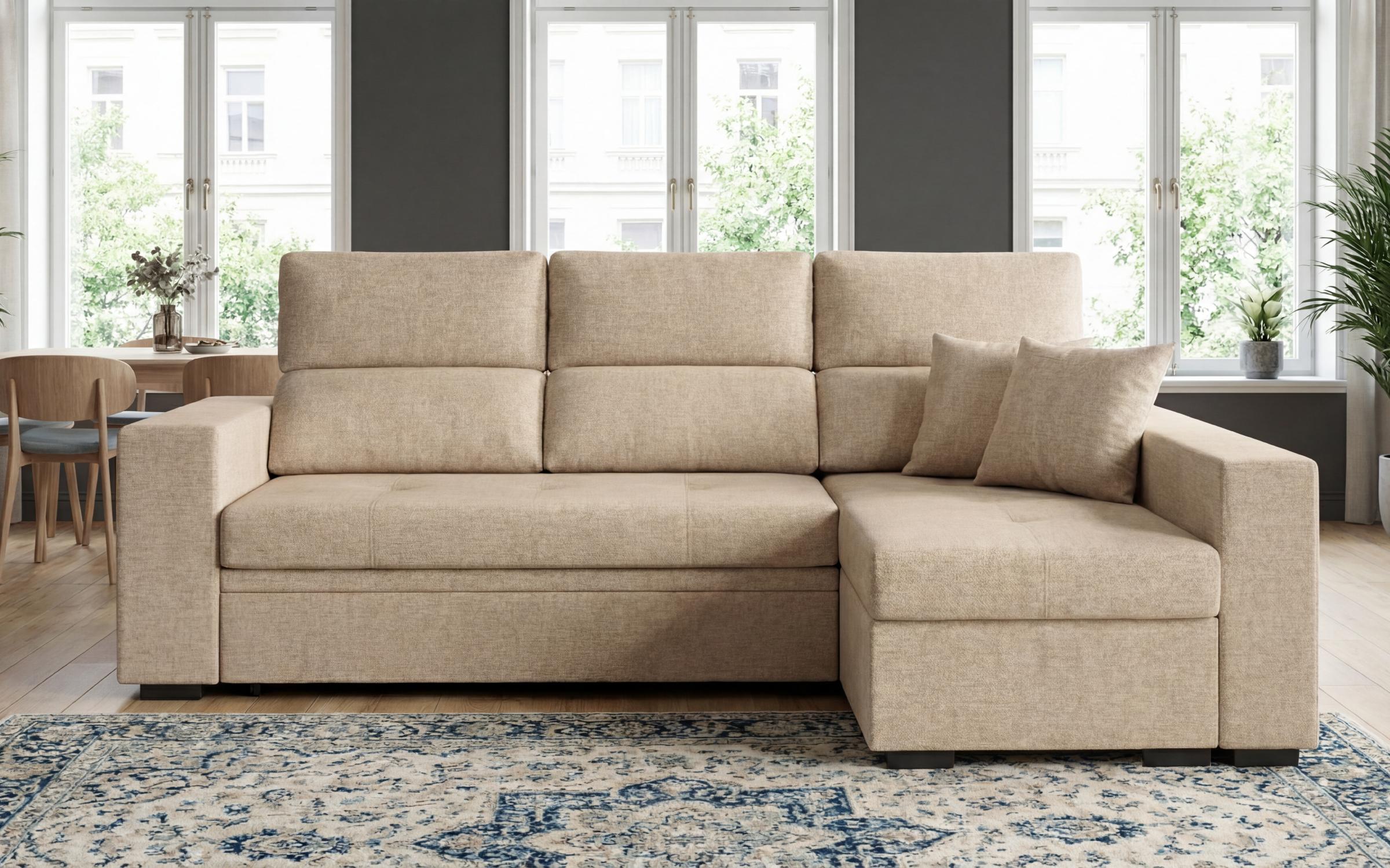 Extendable corner sofa with shelf armrest Astor, beige  3