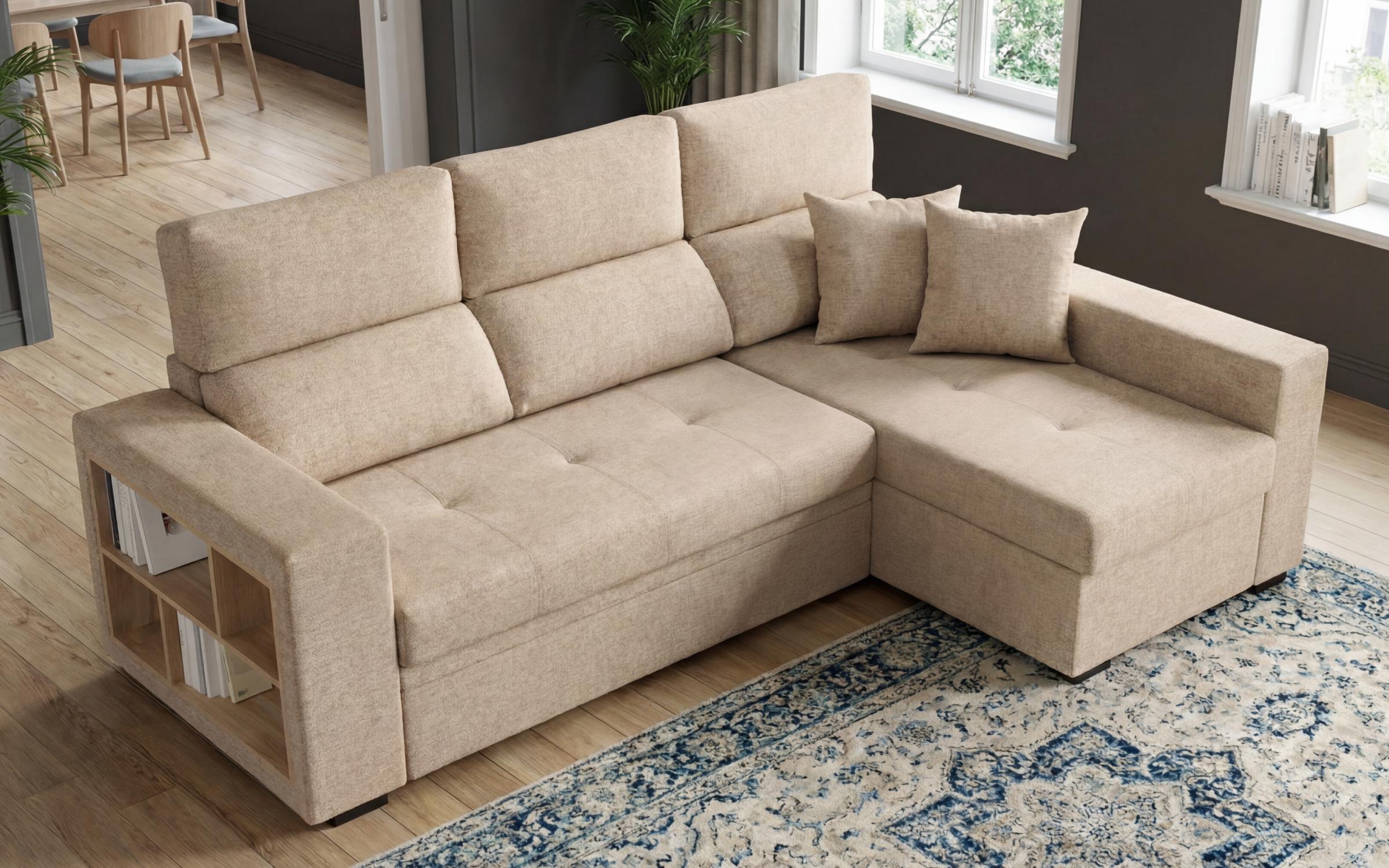 Extendable corner sofa with shelf armrest Astor, beige  4