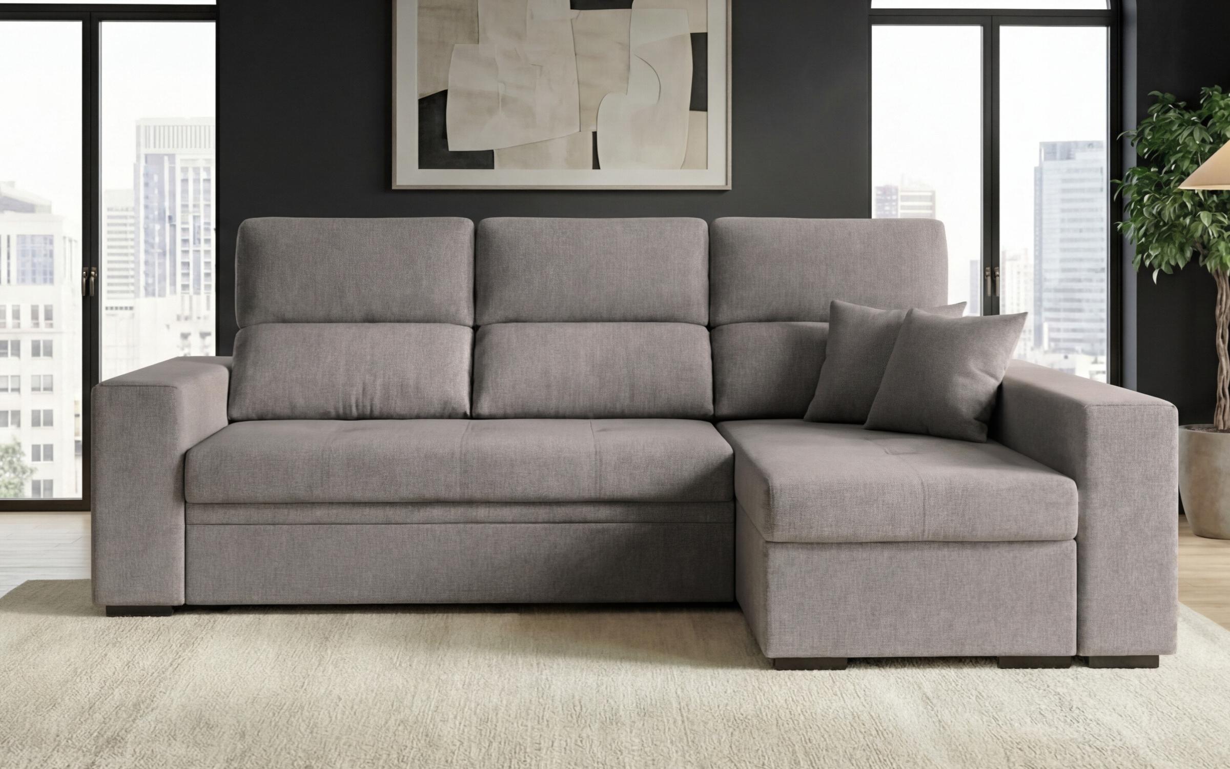 Extendable corner sofa with shelf armrest Astor, grey  4