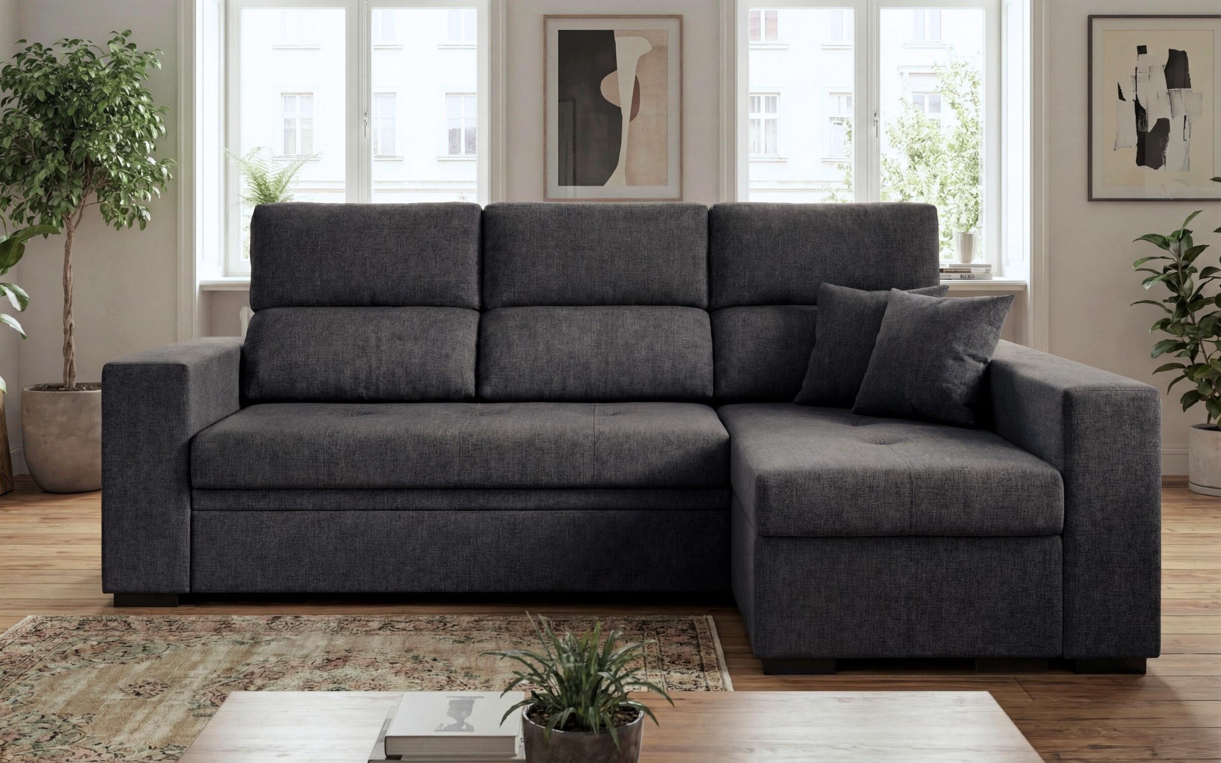 Extendable corner sofa with shelf armrest Astor, dark grey  3
