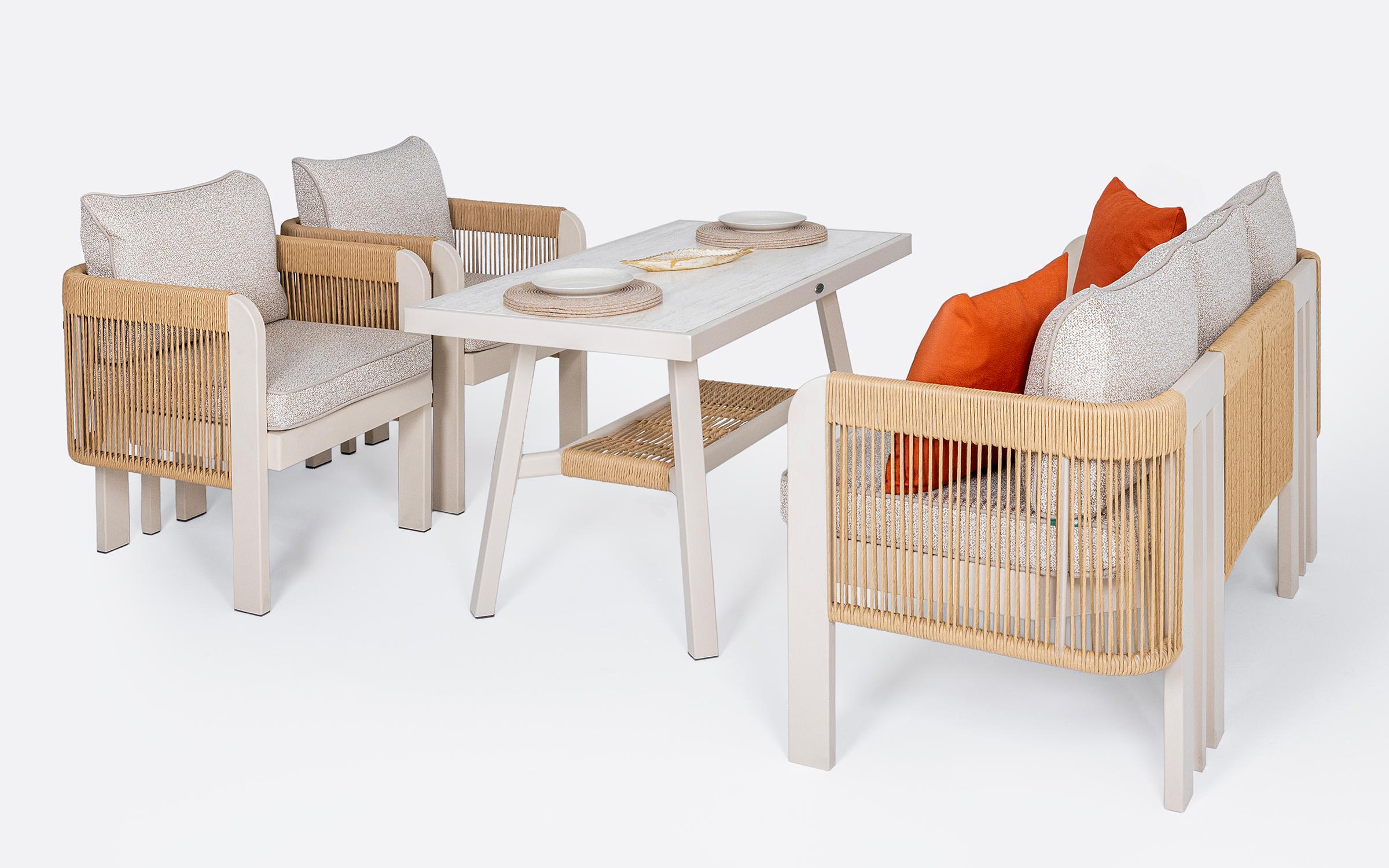 Set of table + chairs + sofa Atlas, cream  5
