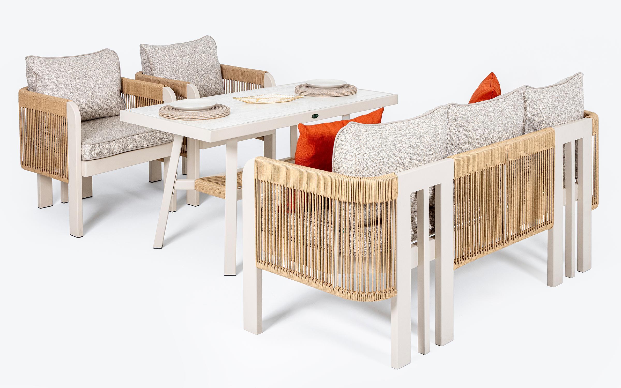 Set of table + chairs + sofa Atlas, cream  4