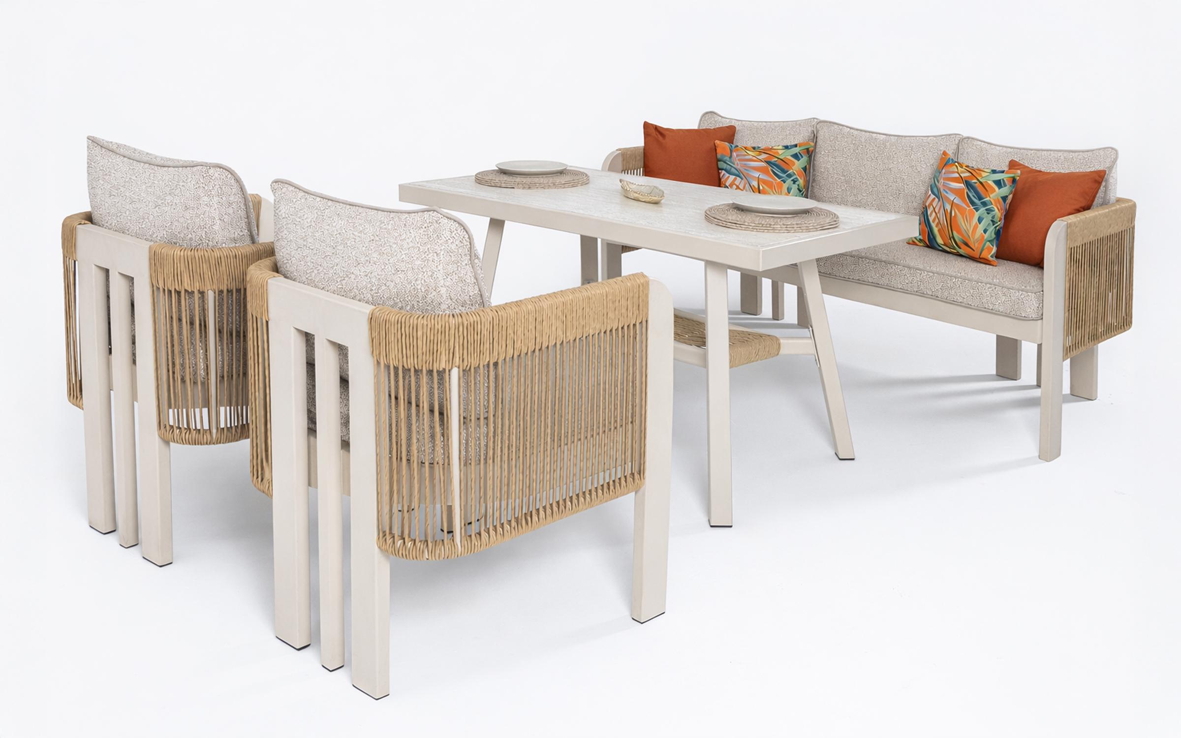 Set of table + chairs + sofa Atlas, cream  2