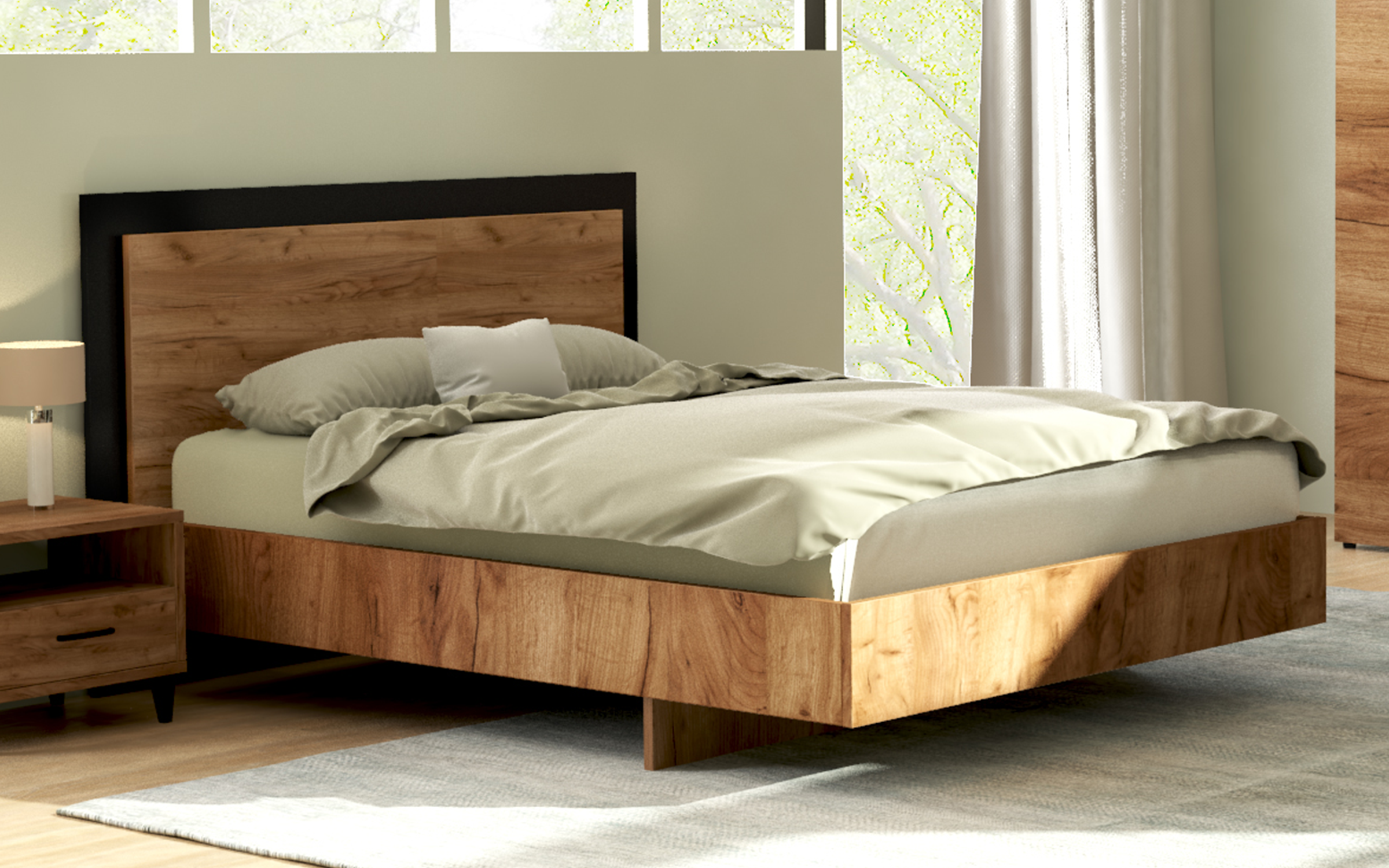 Bedroom furniture set for mattress 160/200 Salento, Tobacco Craft oak + black matt  6
