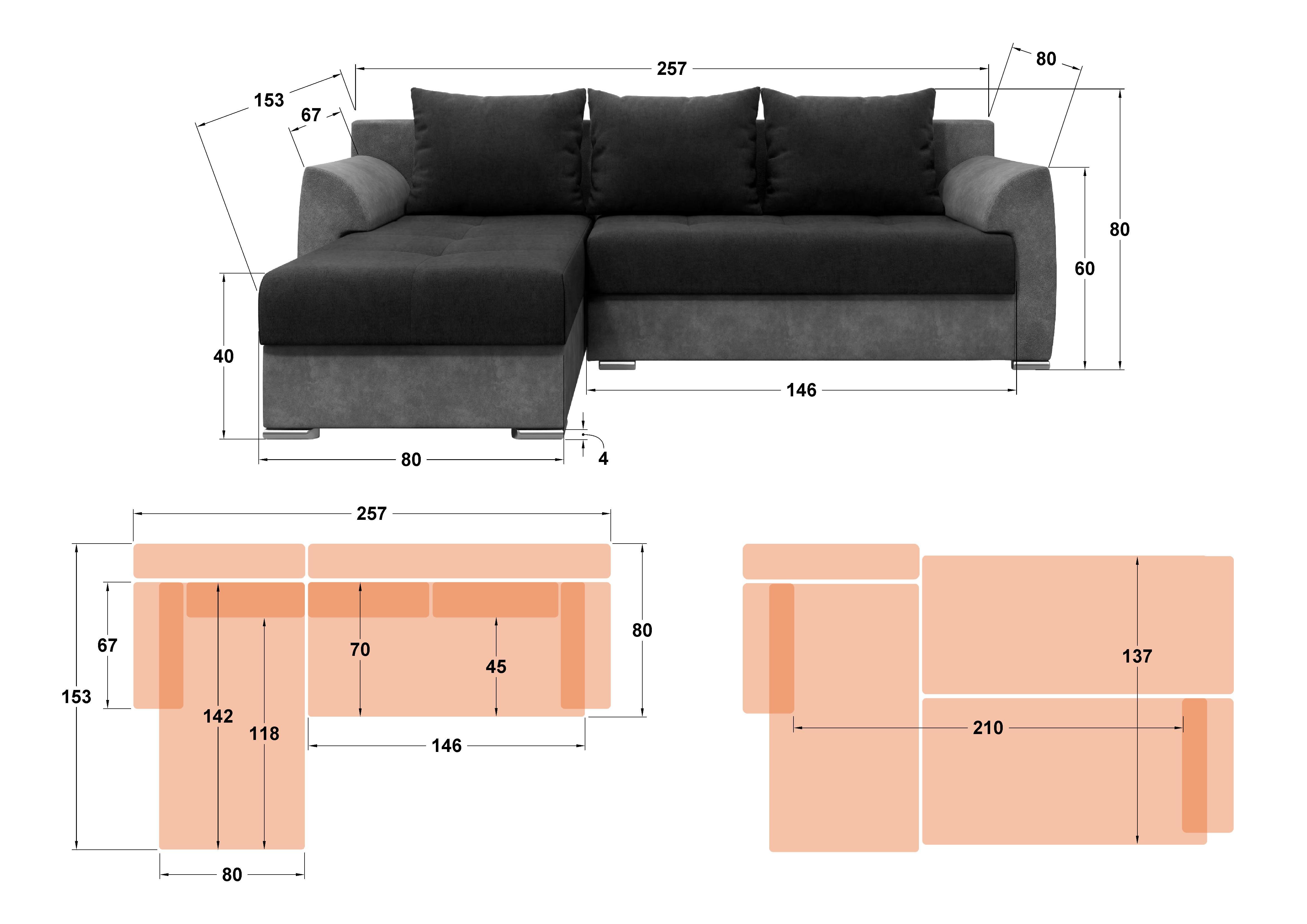 Extendable corner sofa Berg, brown + light brown  2