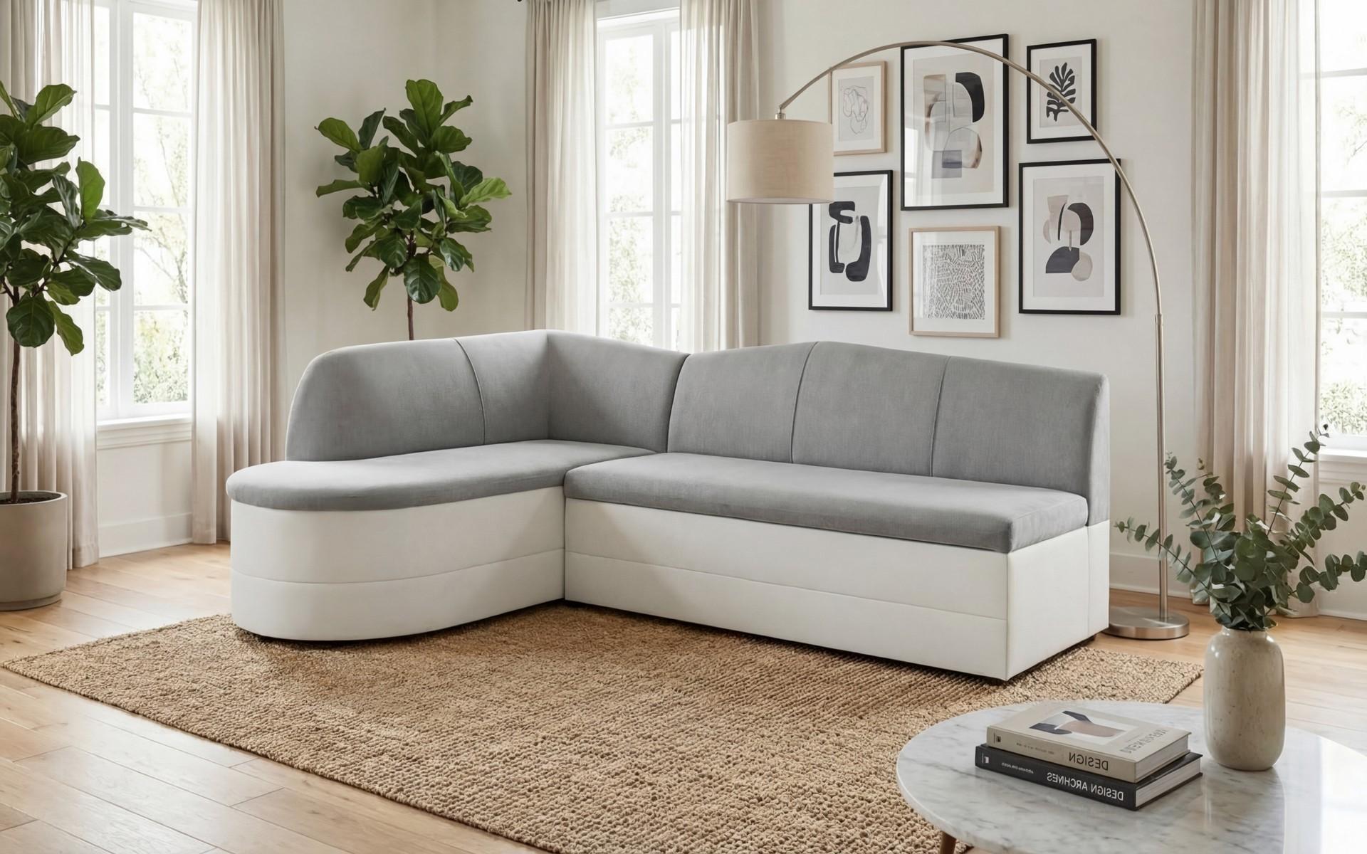 Kitchen corner Betty, light grey + white leather  1