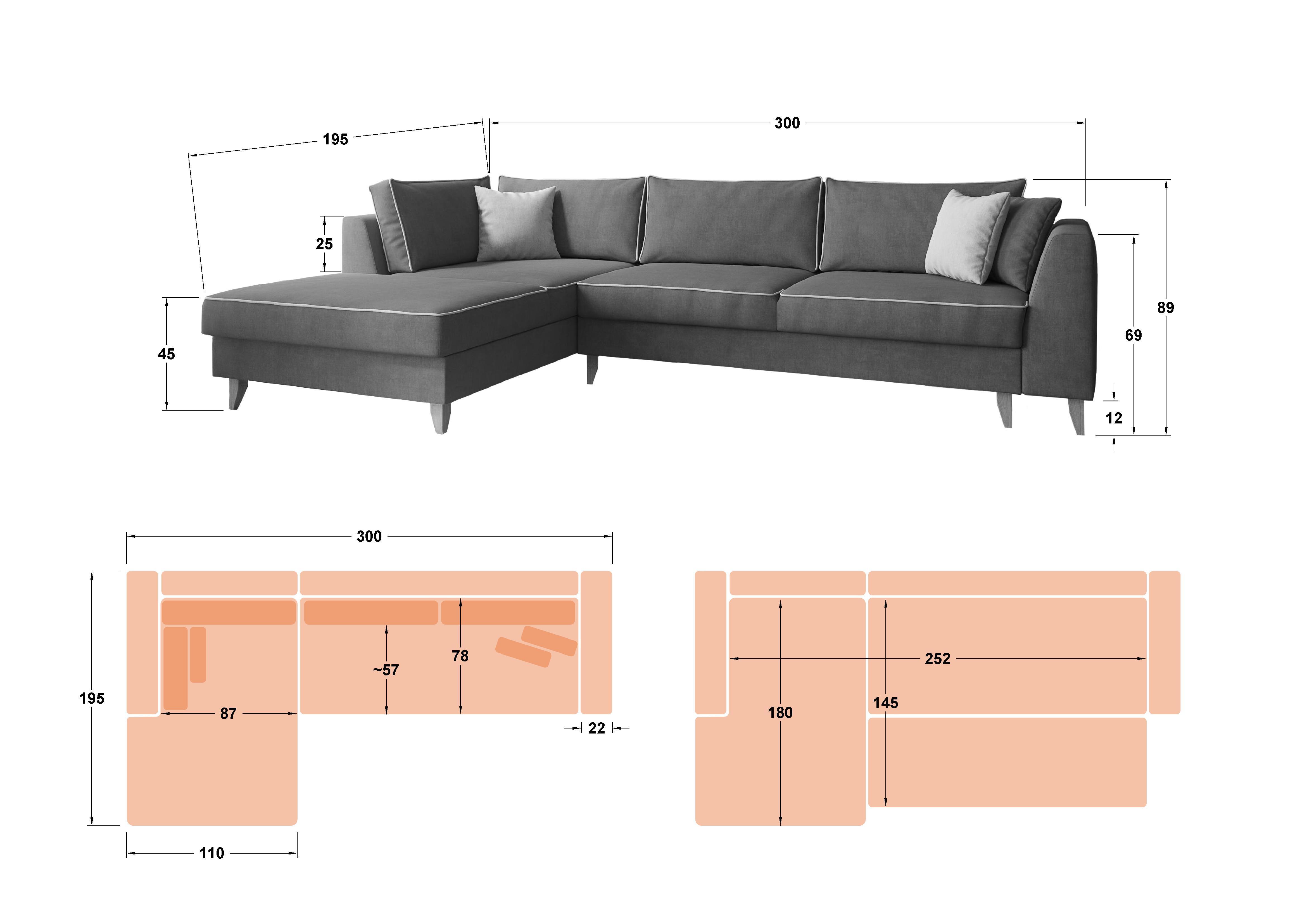Extendable corner sofa Bologna, light beige + brown  2