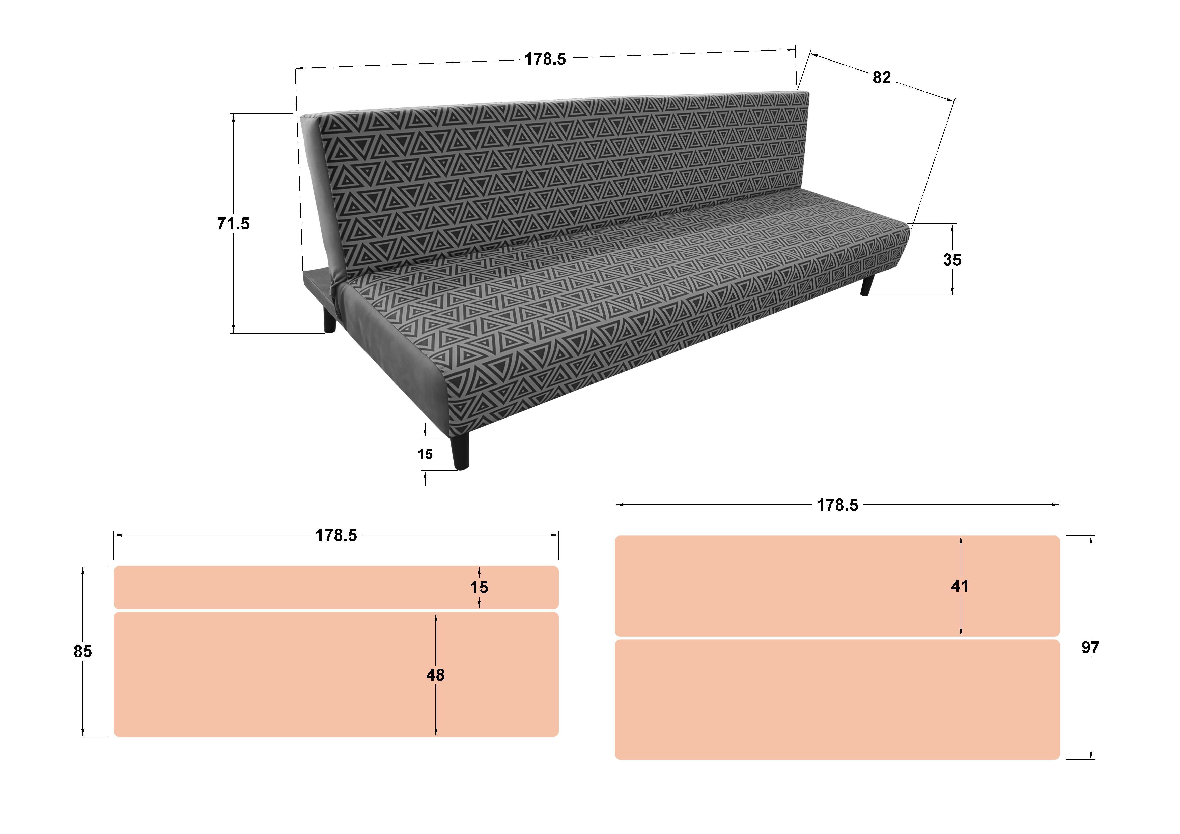 Extendable click-clack sofa Bondy, print + dark grey  2