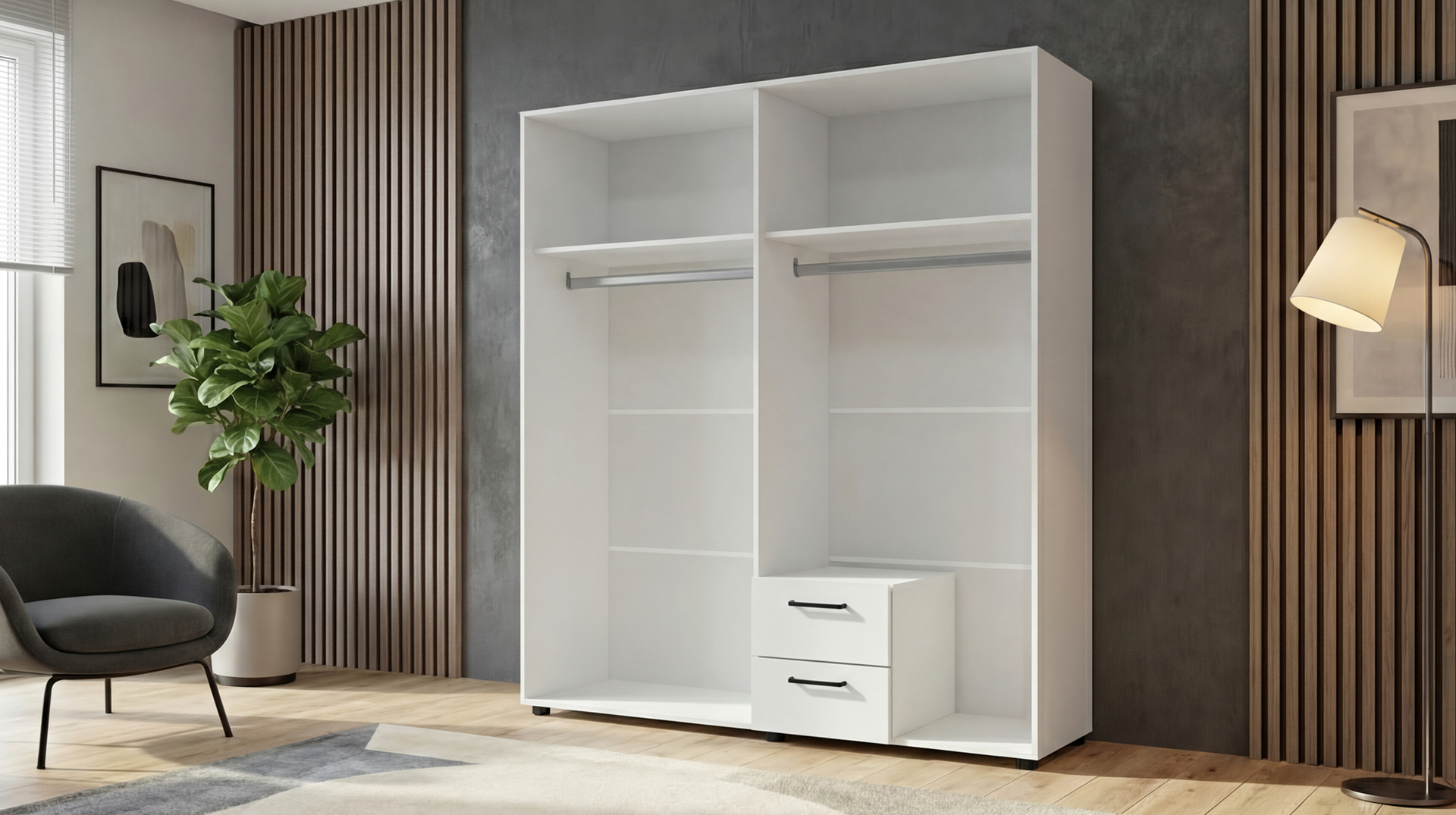 Wardrobe with clothes rod Bruno L 1, white  3
