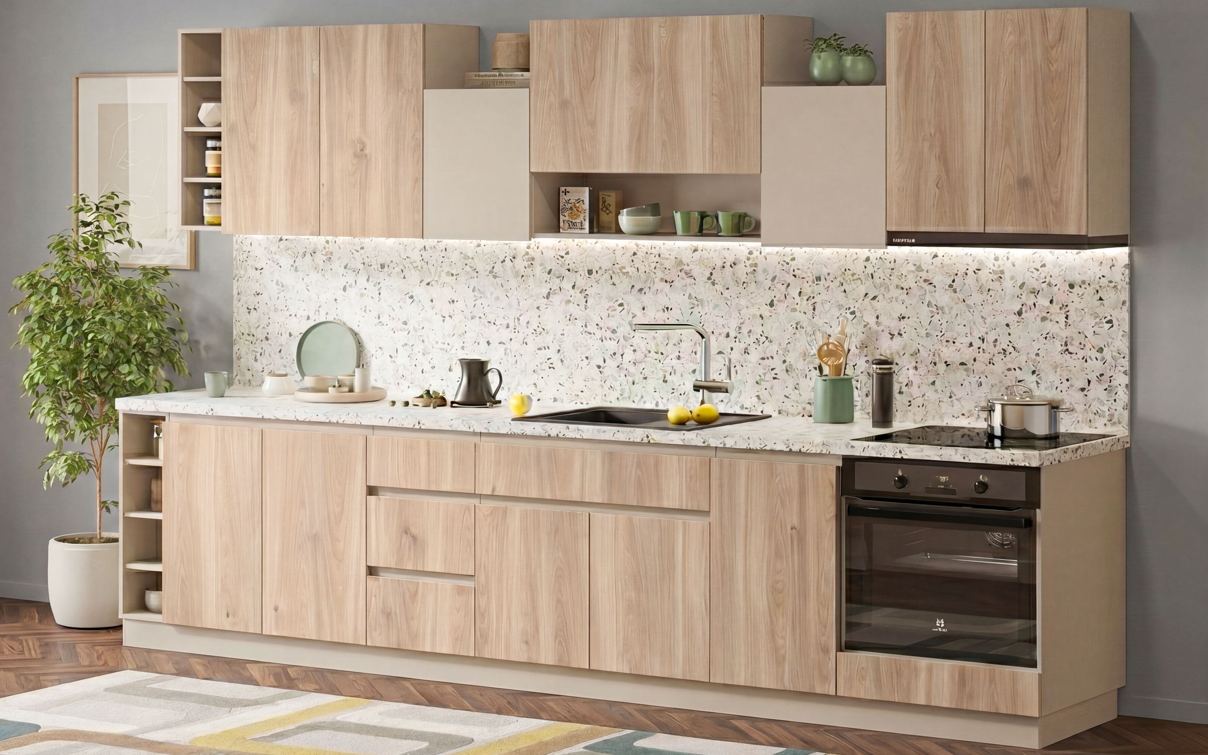 Kitchen Contempo, cashmere + honey Castello oak  1