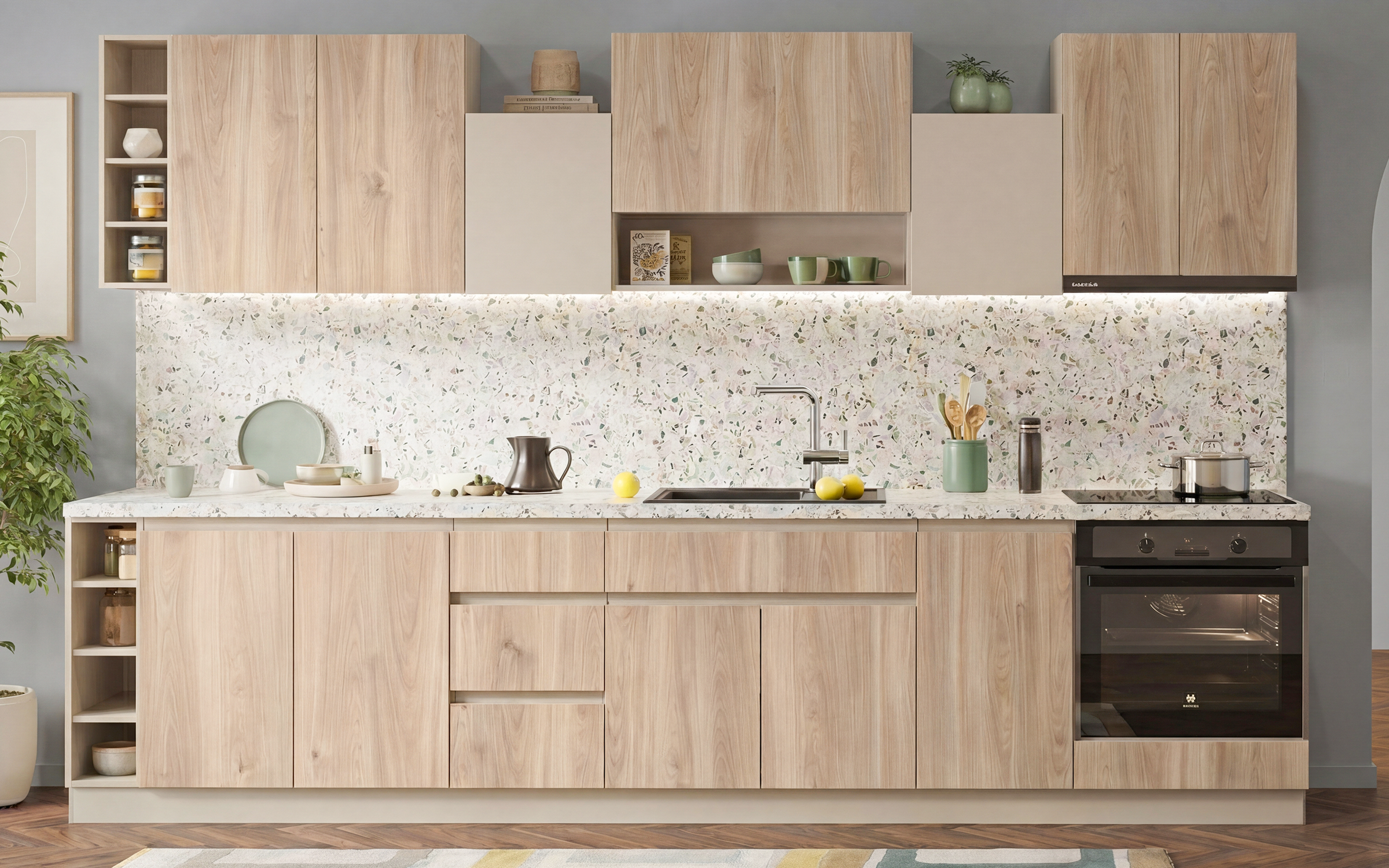Kitchen Contempo, cashmere + honey Castello oak  2