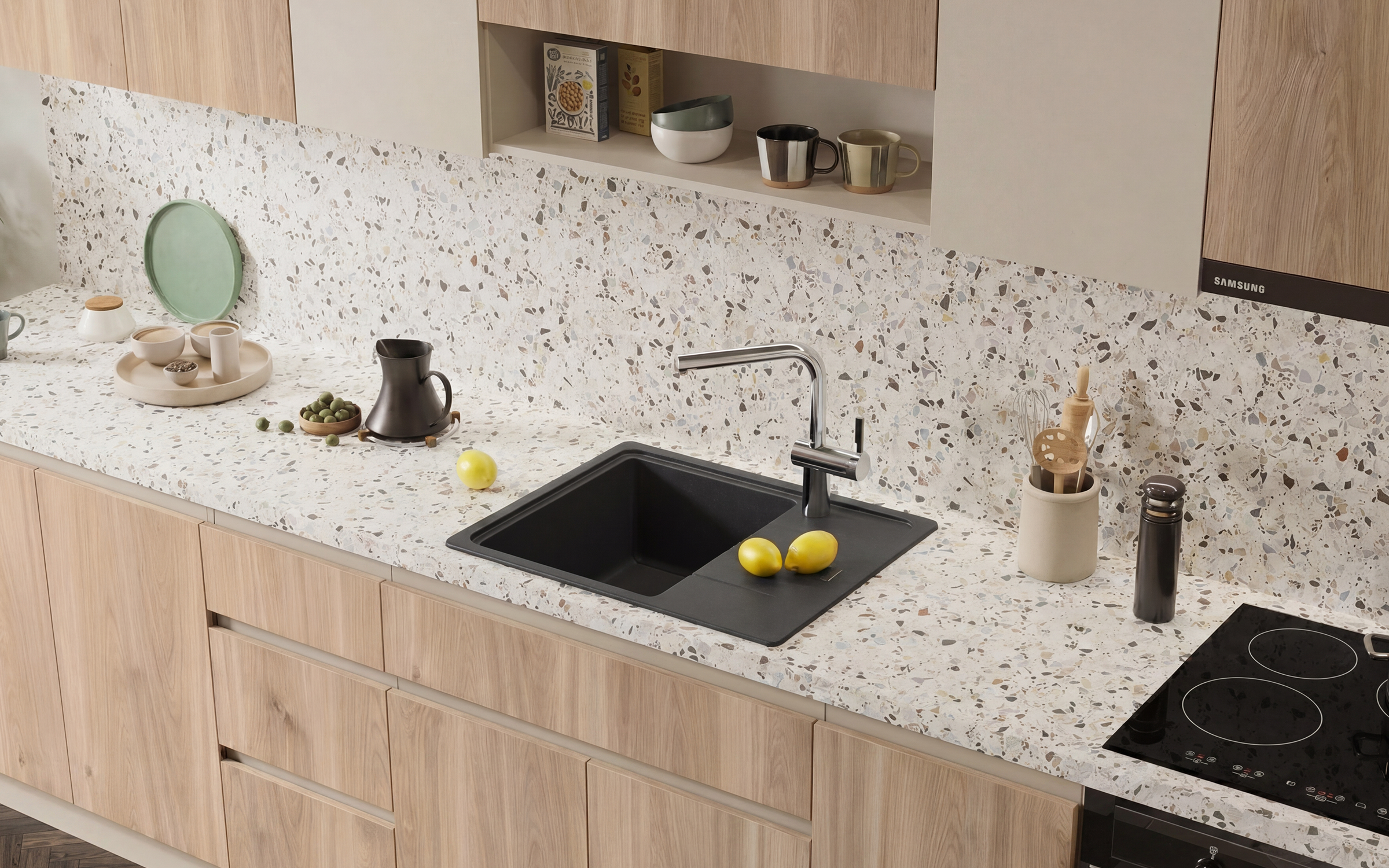Kitchen Contempo, cashmere + honey Castello oak  3