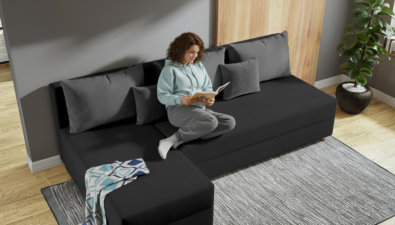 Extendable corner sofa Dafini, graphite + grey  3