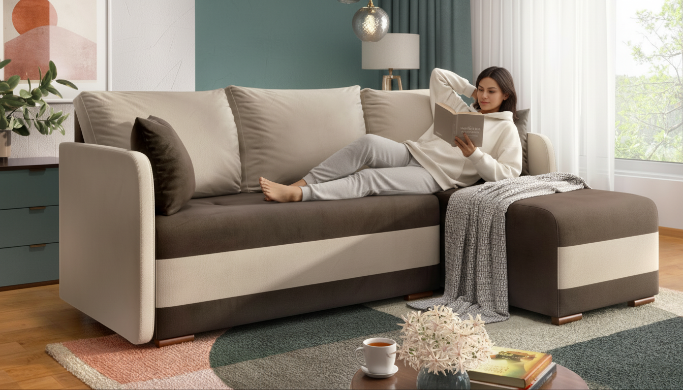 Extendable corner sofa Alexa, brown + beige  5