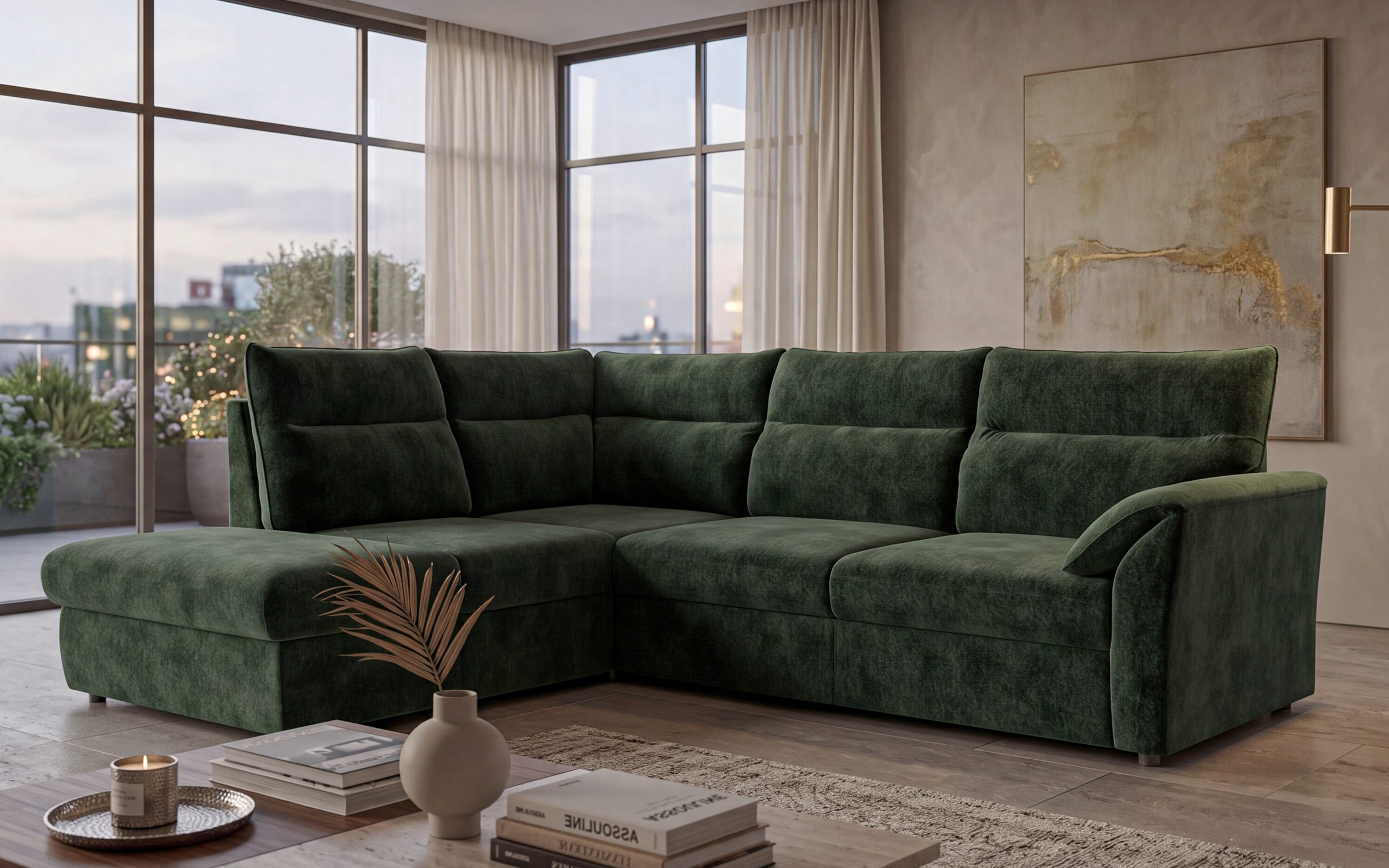 Extendable corner sofa Parmo, dark green  1